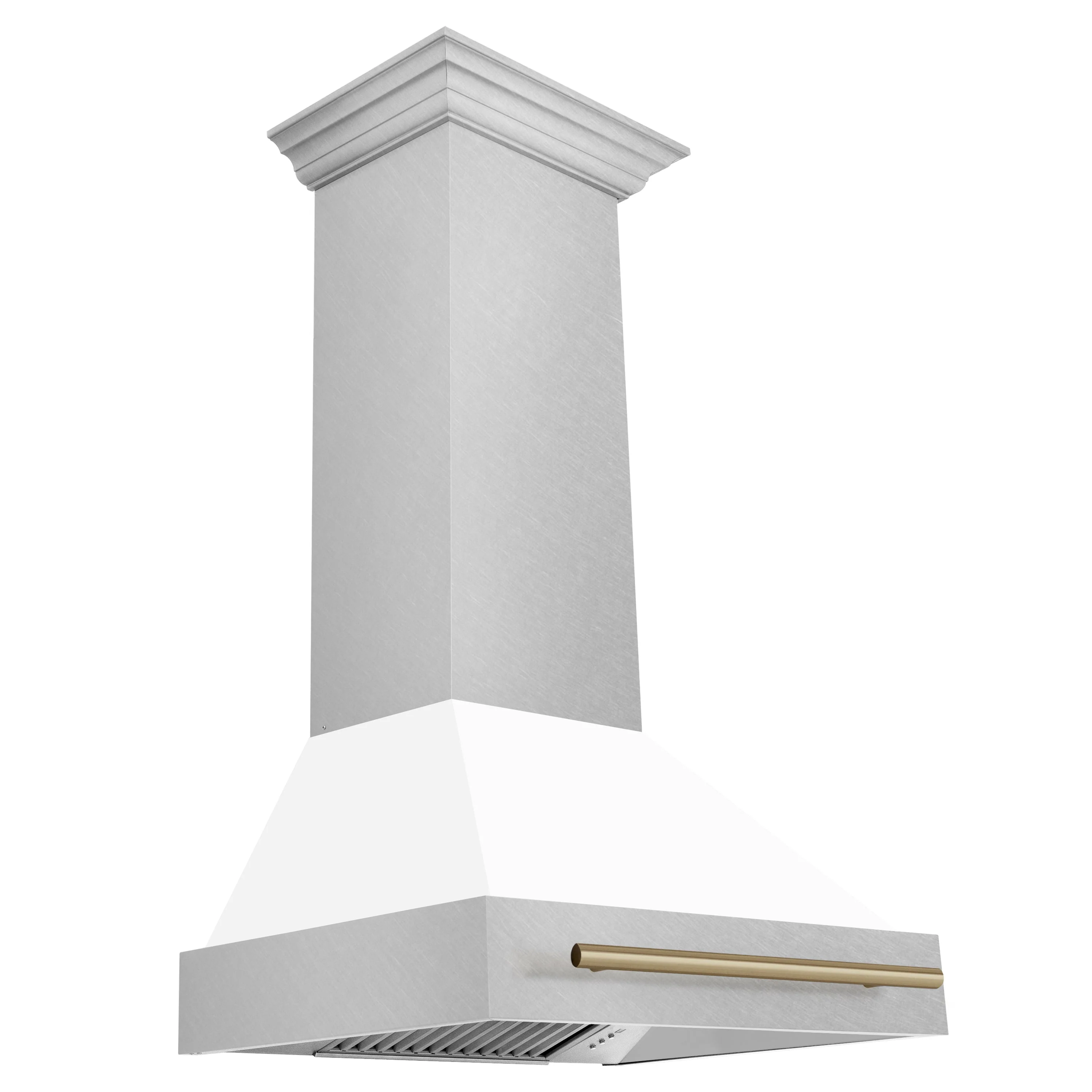 ZLINE 30 Inch Autograph Edition DuraSnow® Range Hood with White Matte Shell and Champagne Bronze Handle, 8654SNZ-WM30-CB - Cheap Abt