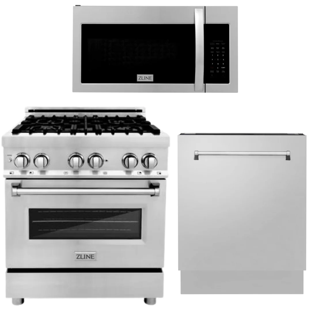 ZLINE 30 in. Dual Fuel Range, Over-the-Range Microwave, Dishwasher Appliance Package, 3KP-RAOTR30-DWV - Cheap Abt