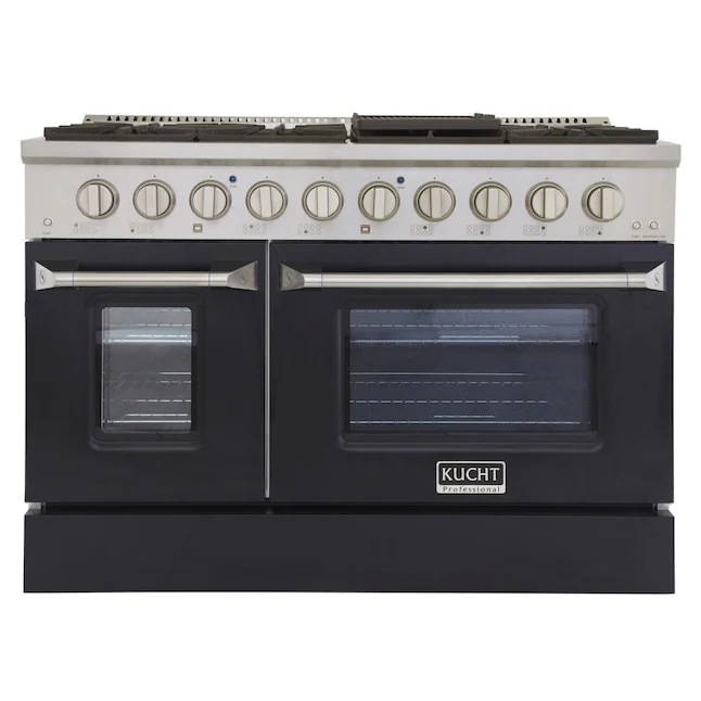 Kucht Professional 48 in. 6.7 cu ft. Natural Gas Range with Black Door and Silver Knobs, KNG481-K - Cheap Abt