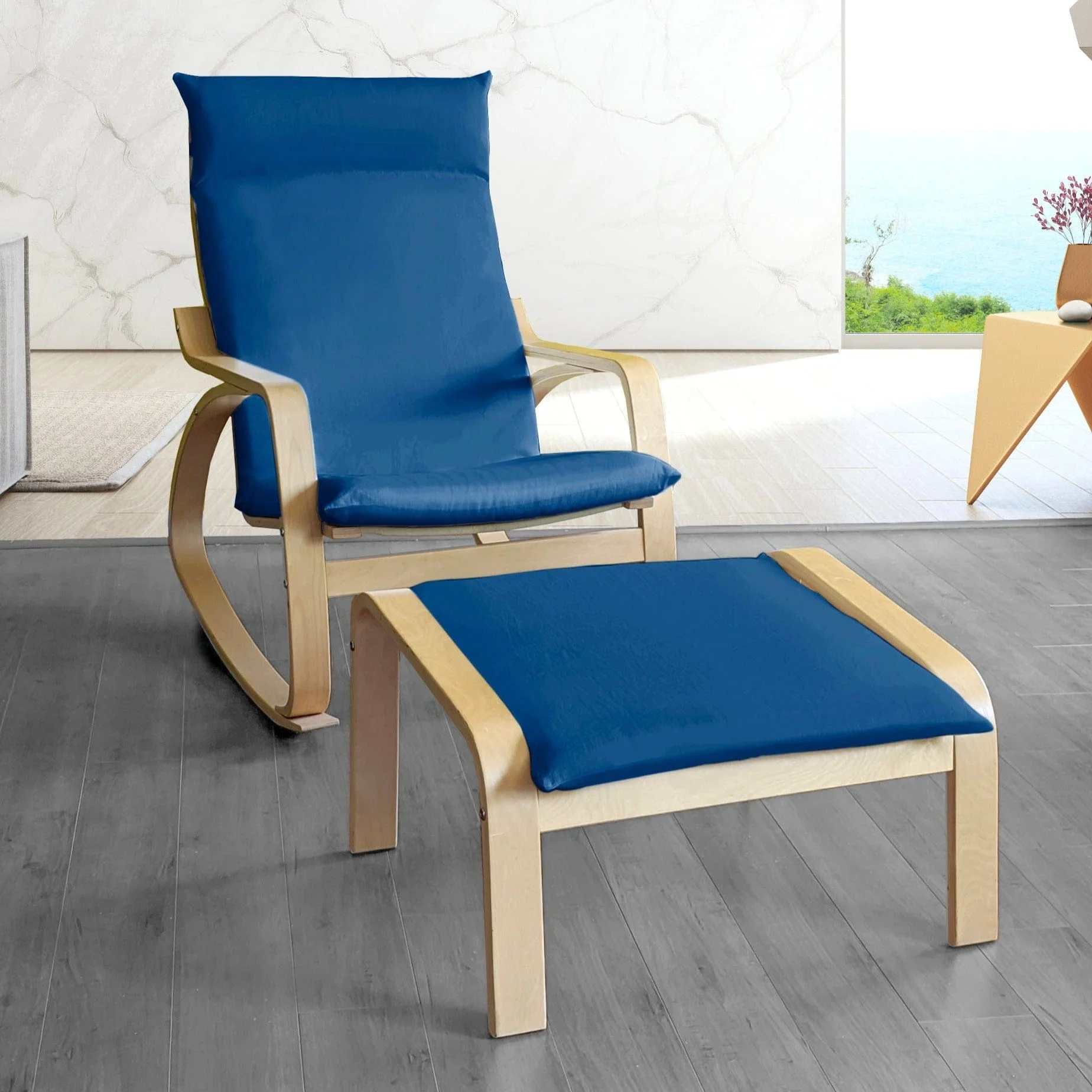 Velvet Navy Blue Chair and Ottoman Covers. Compatible with IKEA Poang - Cheap Abt