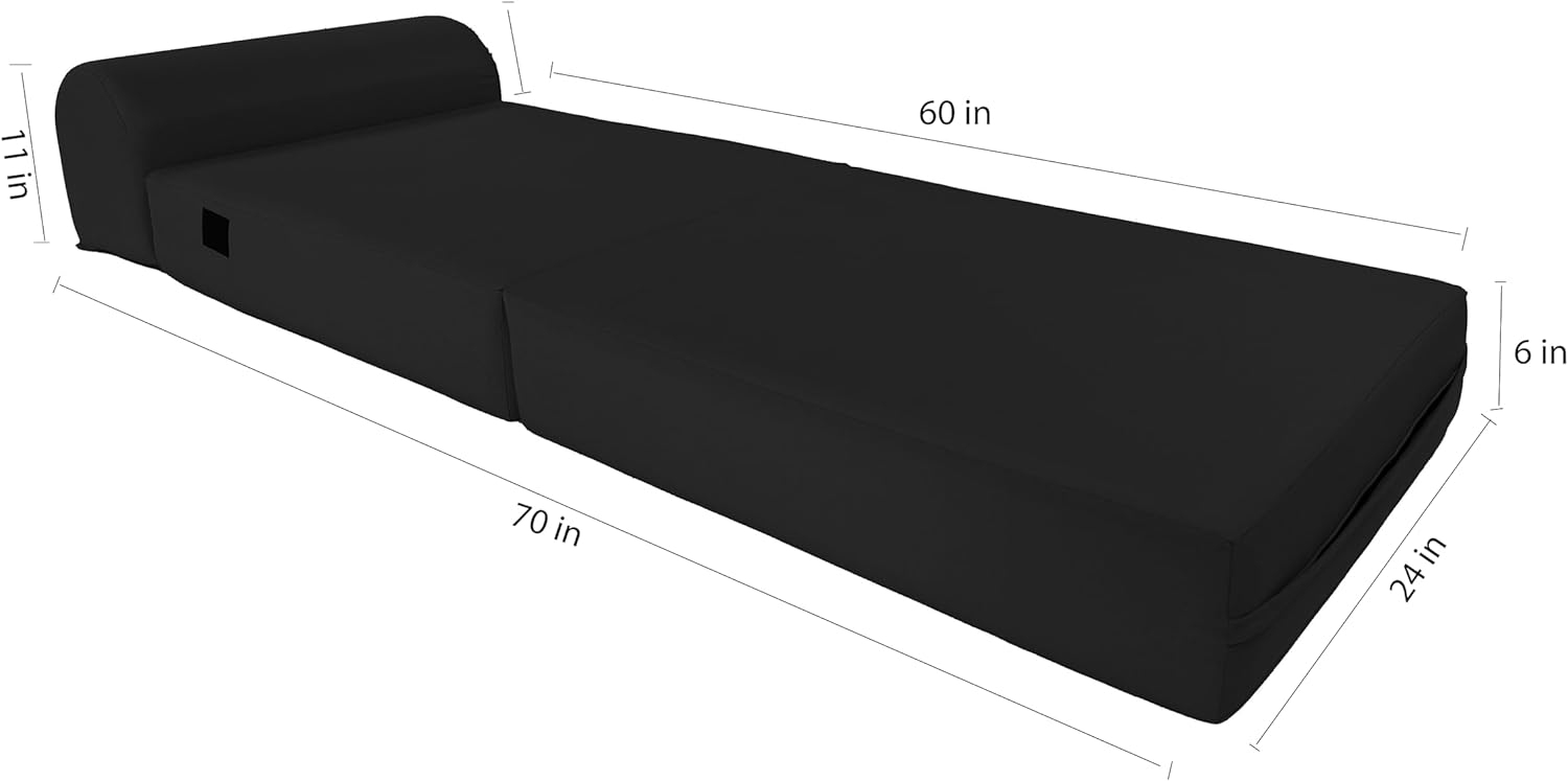 Sleeper Chair Folding Bed. Studio Sofa Guest Folded Mattress. High Density Foam (70 x 24 x 6. Black) - Cheap Abt