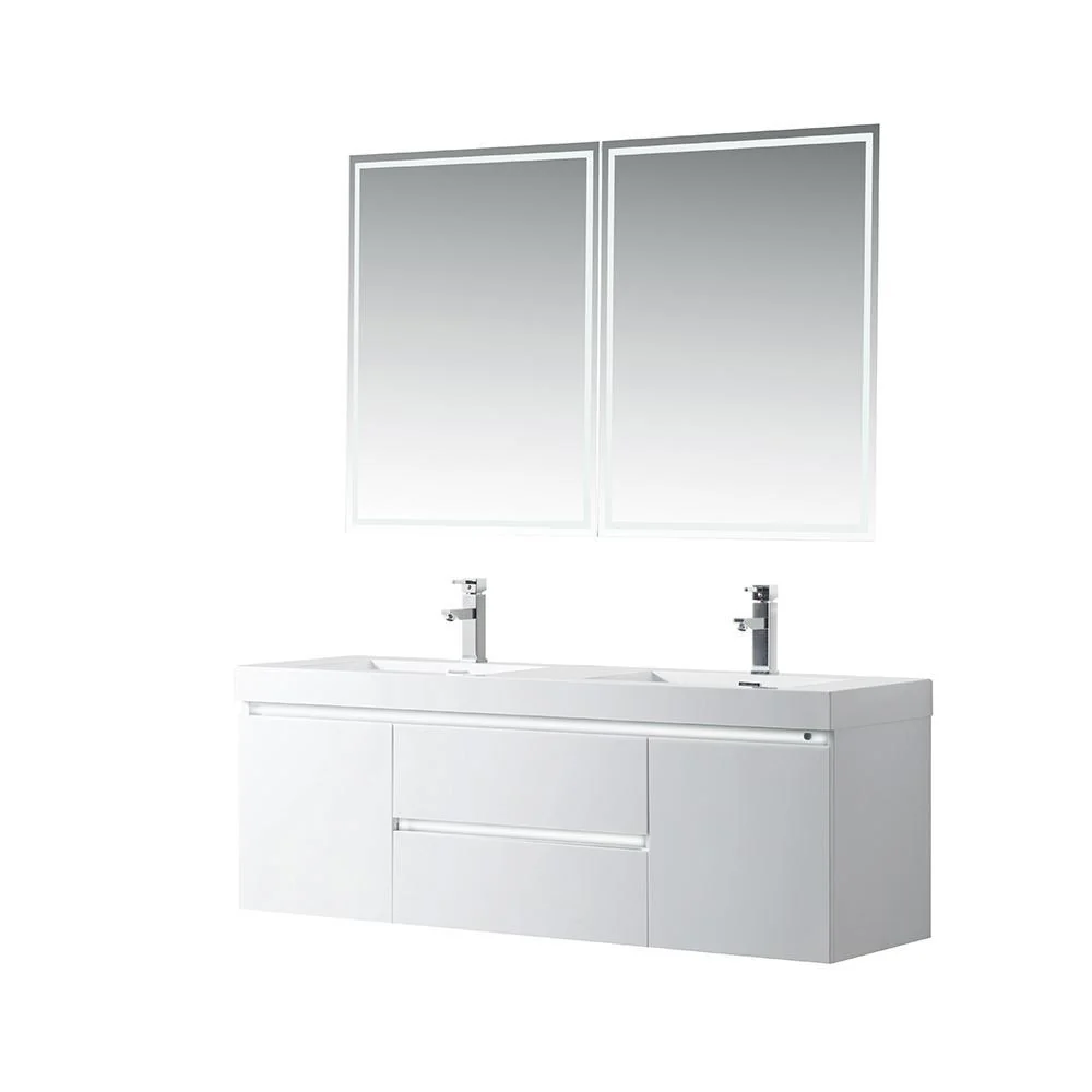 Vanity Art LED Lighted Wall-Hung Double-Sink Vanity With Resin Top, 60 in. - Cheap Abt
