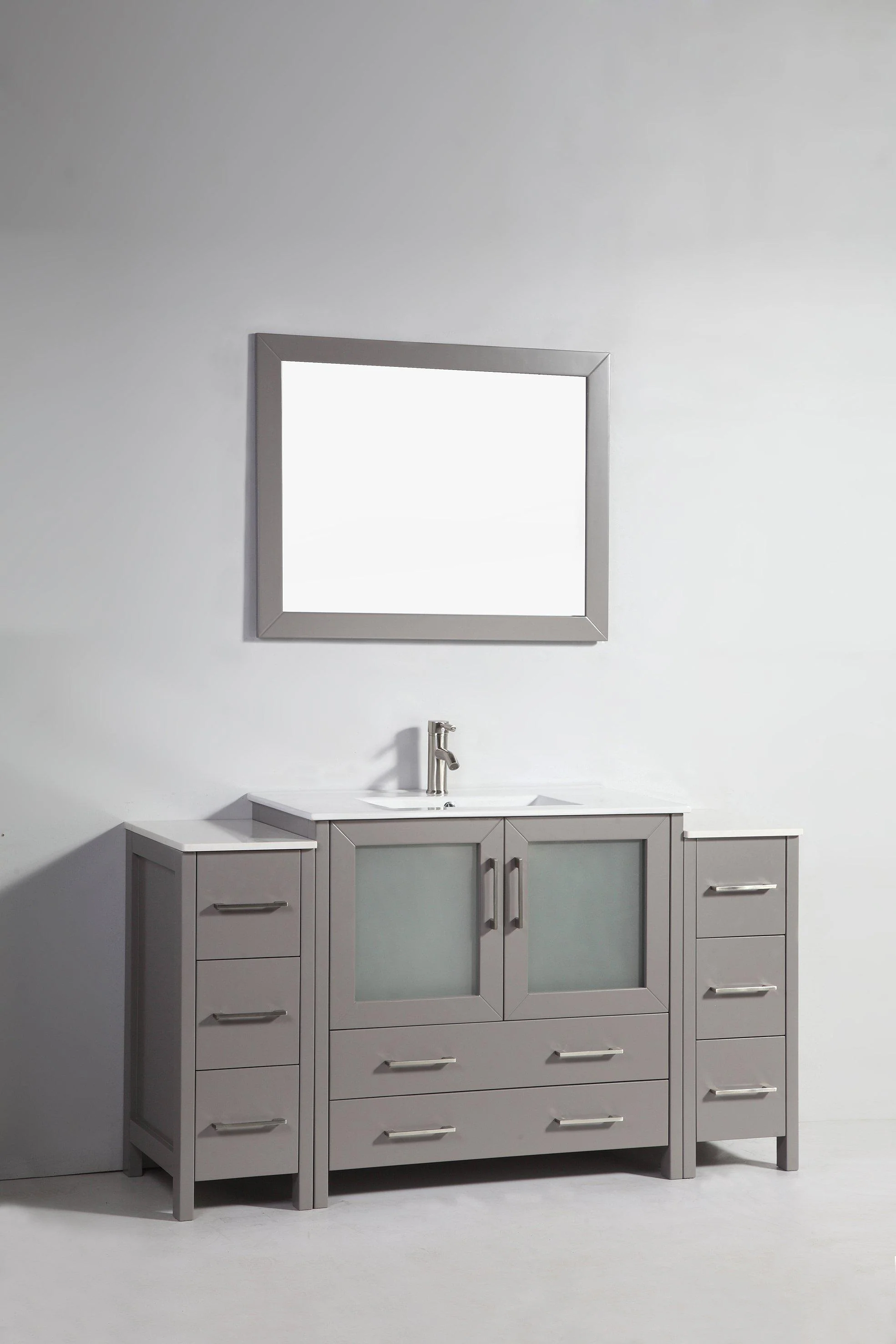 Vanity Art 60 in. Single Sink Vanity Cabinet (Wide) with Ceramic Sink & Mirror - Grey, VA3036-60G - Cheap Abt