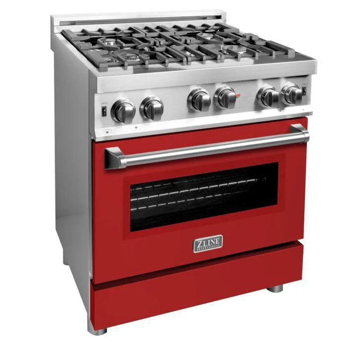 ZLINE 30 in. Professional Gas on Gas Range in Stainless Steel with Red Matte Door, RG-RM-30 - Cheap Abt