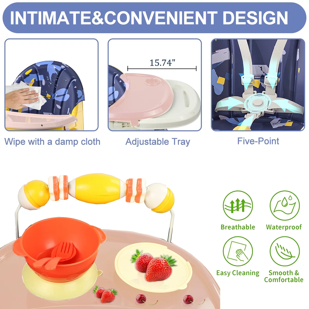 Yabanana Baby High Chair 4-in-1 Convertible Baby Highchair with Double-Layer Dinner Plate and Toy. Baby Dining Chairs. Yellow - Cheap Abt