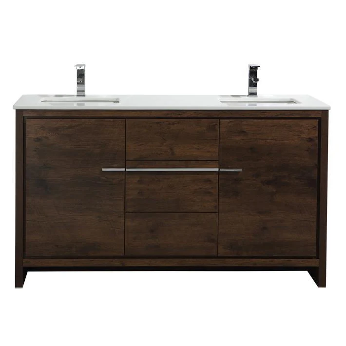 KubeBath Dolce 60 in. Rose Wood Modern Bathroom Vanity with White Quartz Counter-Top, AD660SRW - Cheap Abt