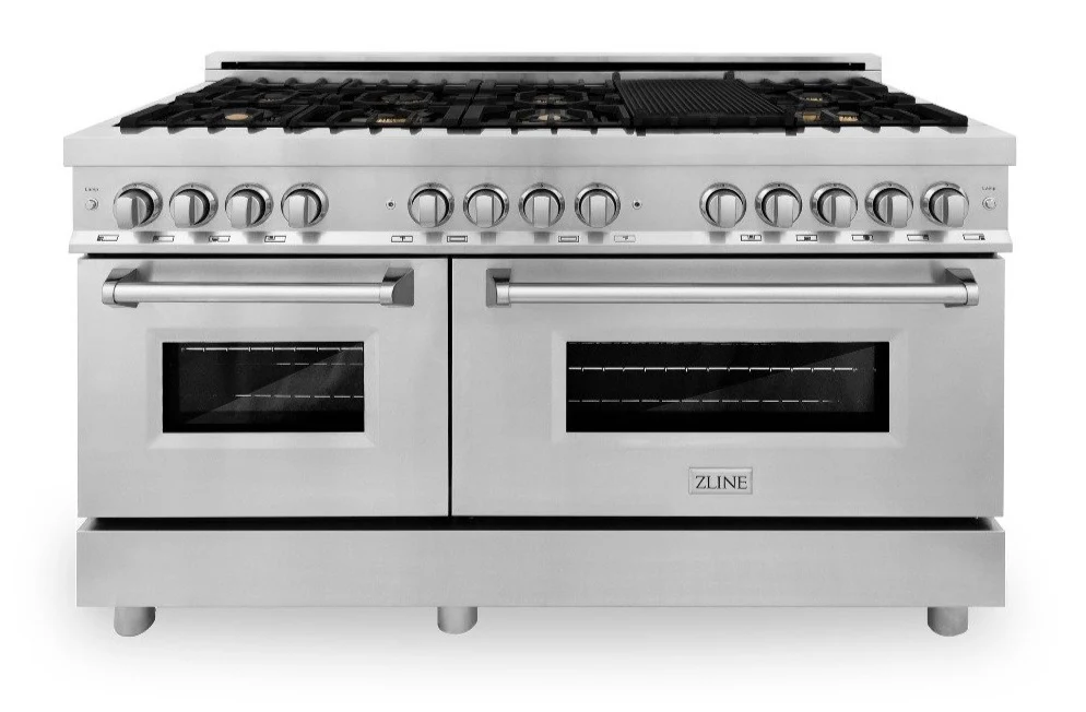 ZLINE 60 in. Professional Gas Burner with Brass Burners, 7.6 cu. ft. Electric Oven in Stainless Steel, RA-BR-60 - Cheap Abt
