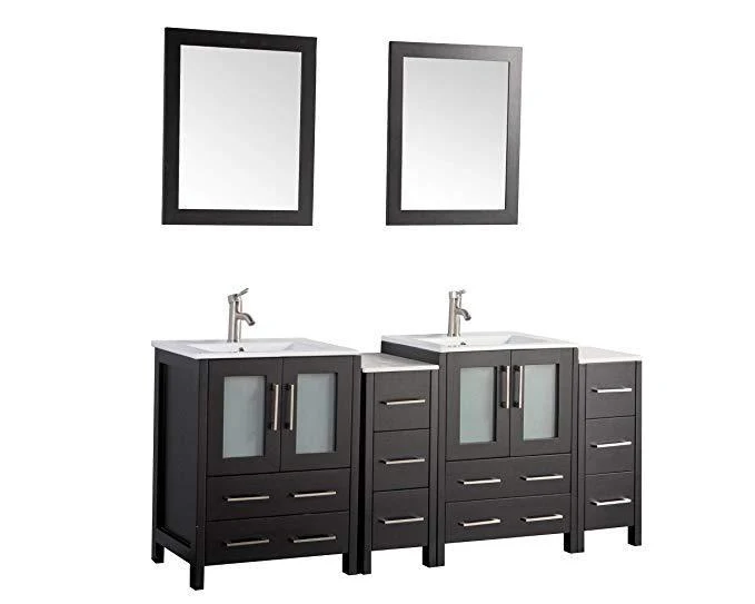 Vanity Art 72 in. Double Sink Vanity Cabinet with Ceramic Sink & Mirror - Espresso, VA3024-72E - Cheap Abt