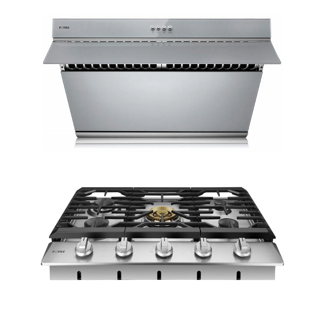 Fotile Package 30 Inch Cooktop and 30 Inch 850 CFM Range Hood in Silver Gray with Push Buttons, AP-GLS30501-5 - Cheap Abt