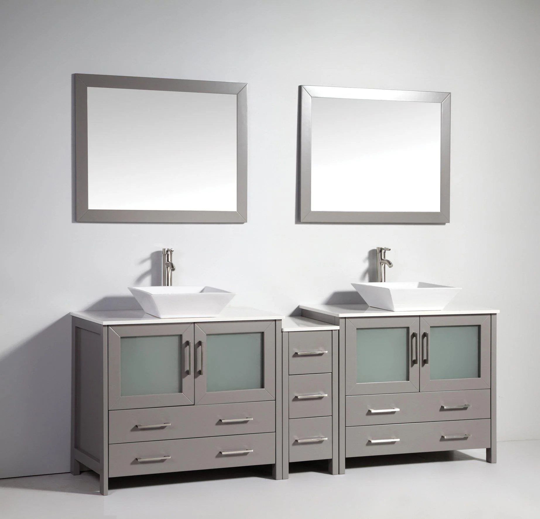 Vanity Art 84 in. Double Sink Vanity Cabinet (Wide) with Ceramic Vessel Sink & Mirror - Grey, VA3136-84G - Cheap Abt