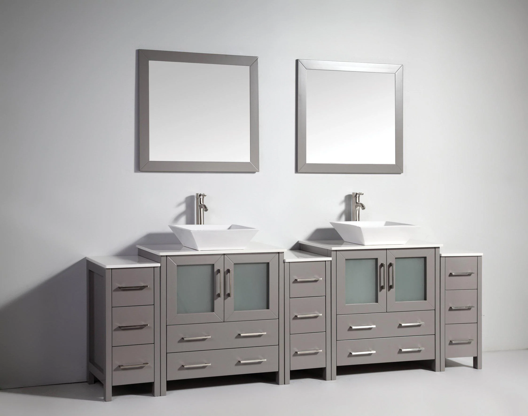Vanity Art 96 in. Double Sink Vanity Cabinet with Ceramic Vessel Sink & Mirror - Grey, VA3130-96G - Cheap Abt