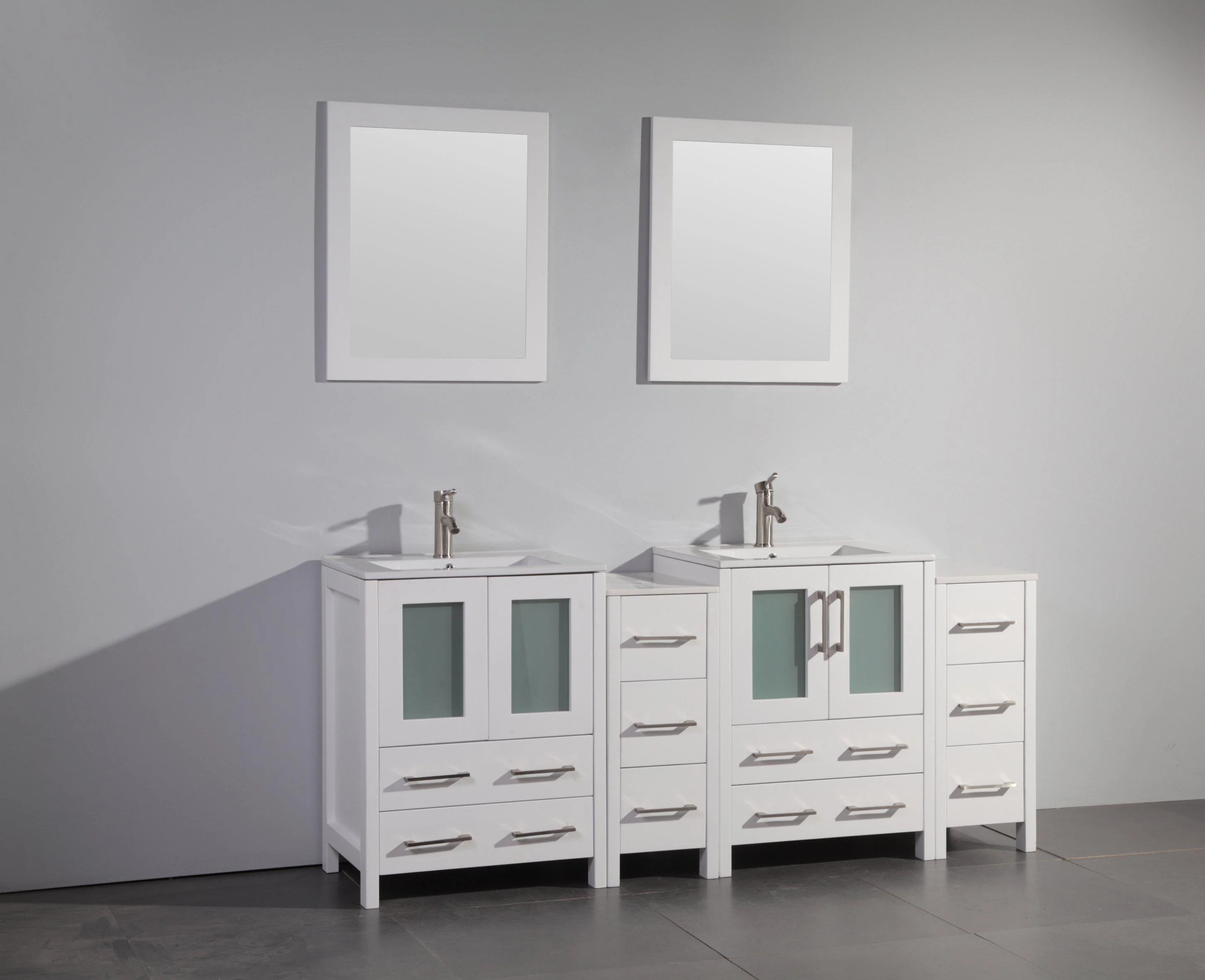 Vanity Art 72 in. Double Sink Vanity Cabinet with Ceramic Sink & Mirror - White, VA3024-72W - Cheap Abt