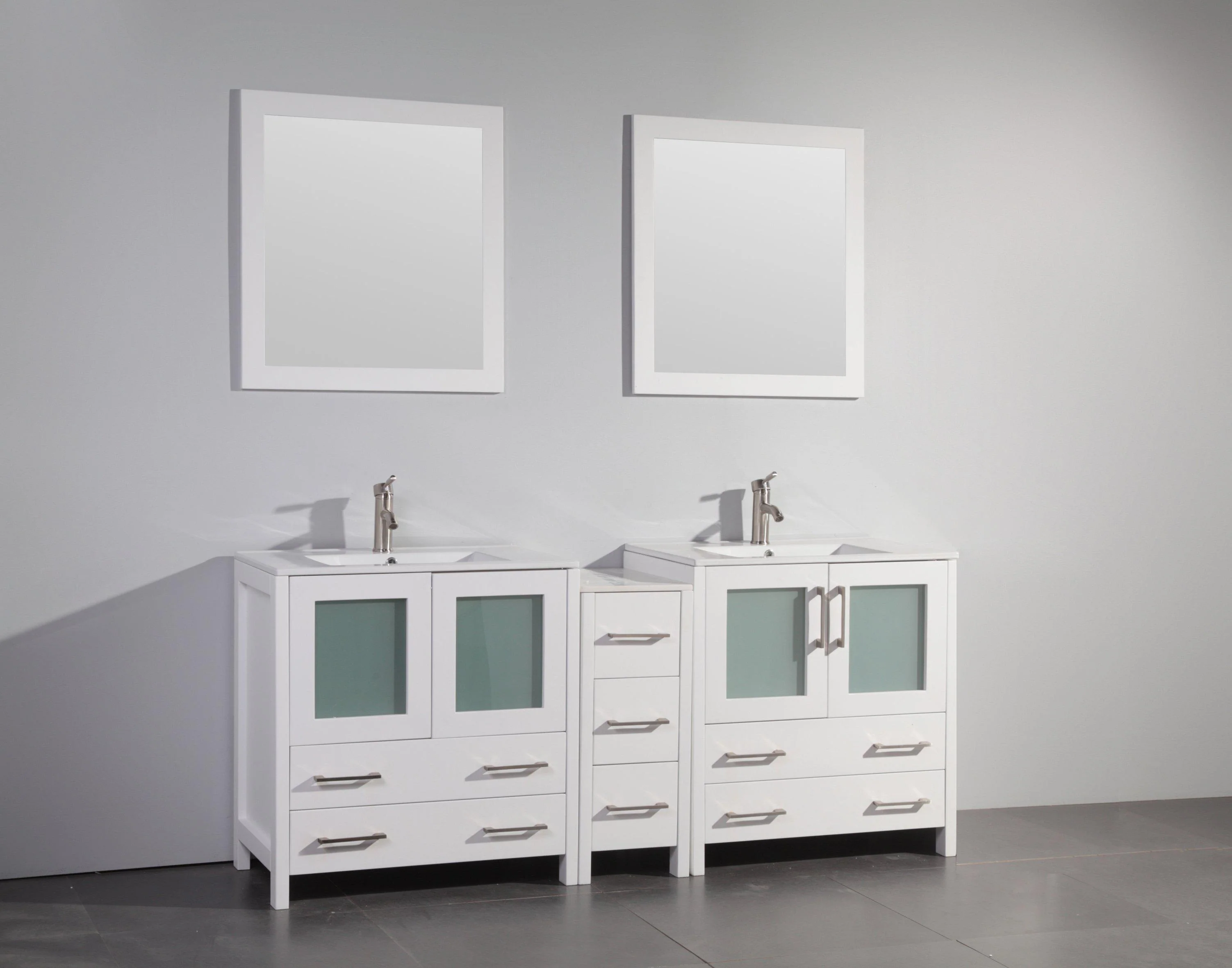 Vanity Art 72 in. Double Sink Vanity Cabinet with Ceramic Sink & Mirror (Single Cabinet) - White, VA3030-72W - Cheap Abt