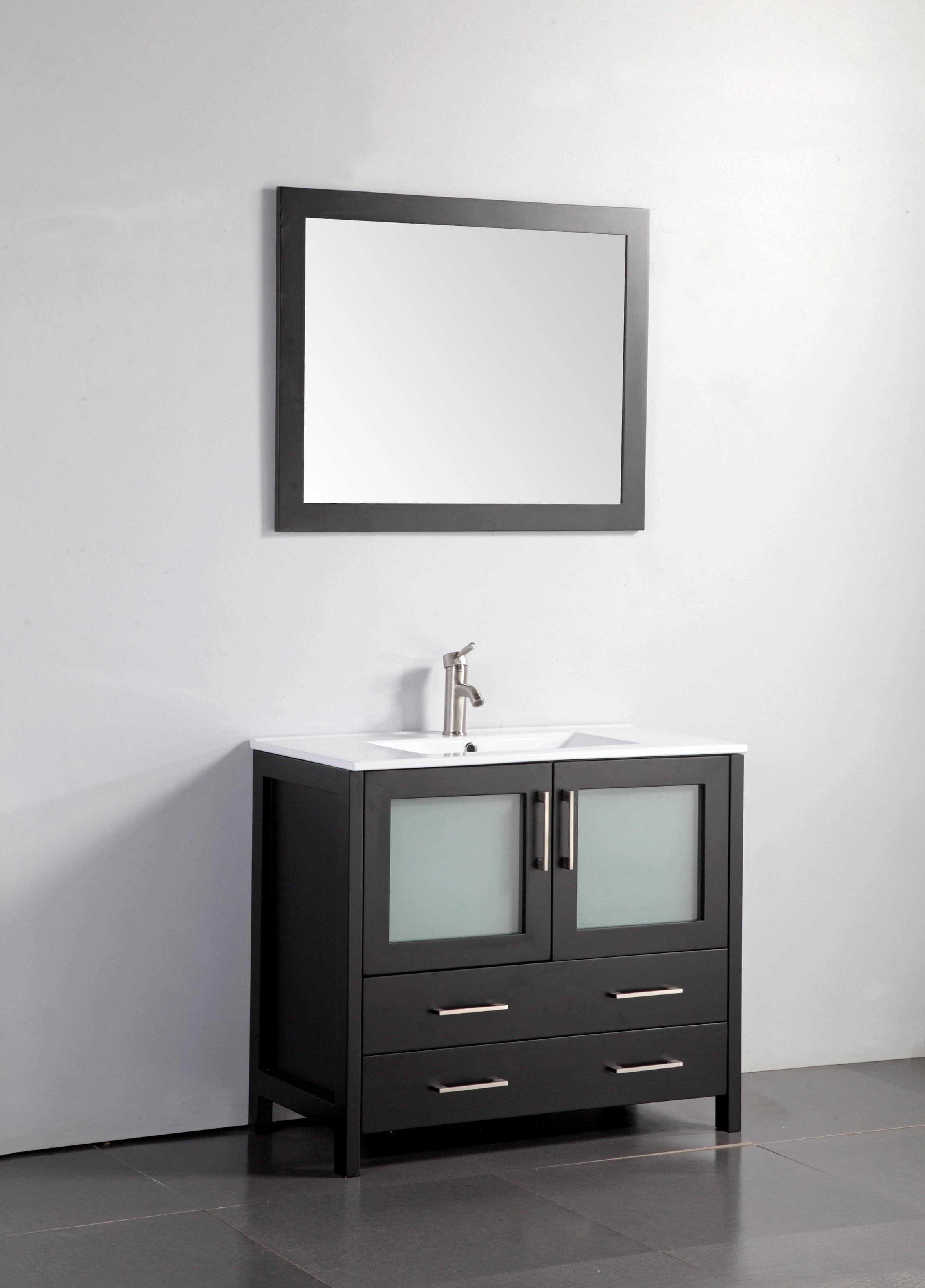 Vanity Art 36 in. Single Sink Vanity Cabinet (Wide) with Ceramic Sink & Mirror - Espresso, VA3036E - Cheap Abt