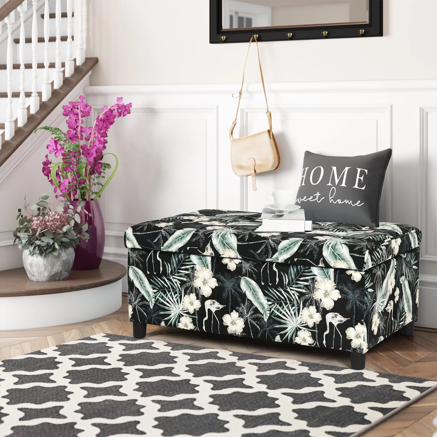 Homebeez Fabric Rectangular Storage Ottoman Bench Tufted Footstool Footrest. Black & Green - Cheap Abt