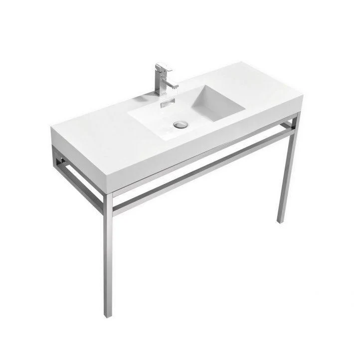 KubeBath Haus 48 in. Stainless Steel Console w/ White Acrylic Sink - Chrome, CH48 - Cheap Abt