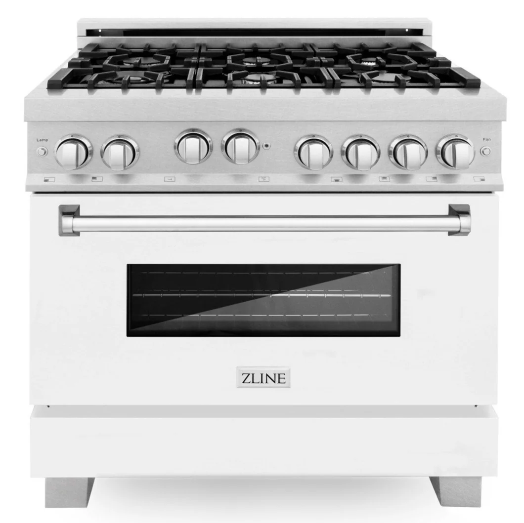 ZLINE 36 in. Professional Gas Range in DuraSnow® Stainless Steel with White Matte Door, RGS-WM-36 - Cheap Abt