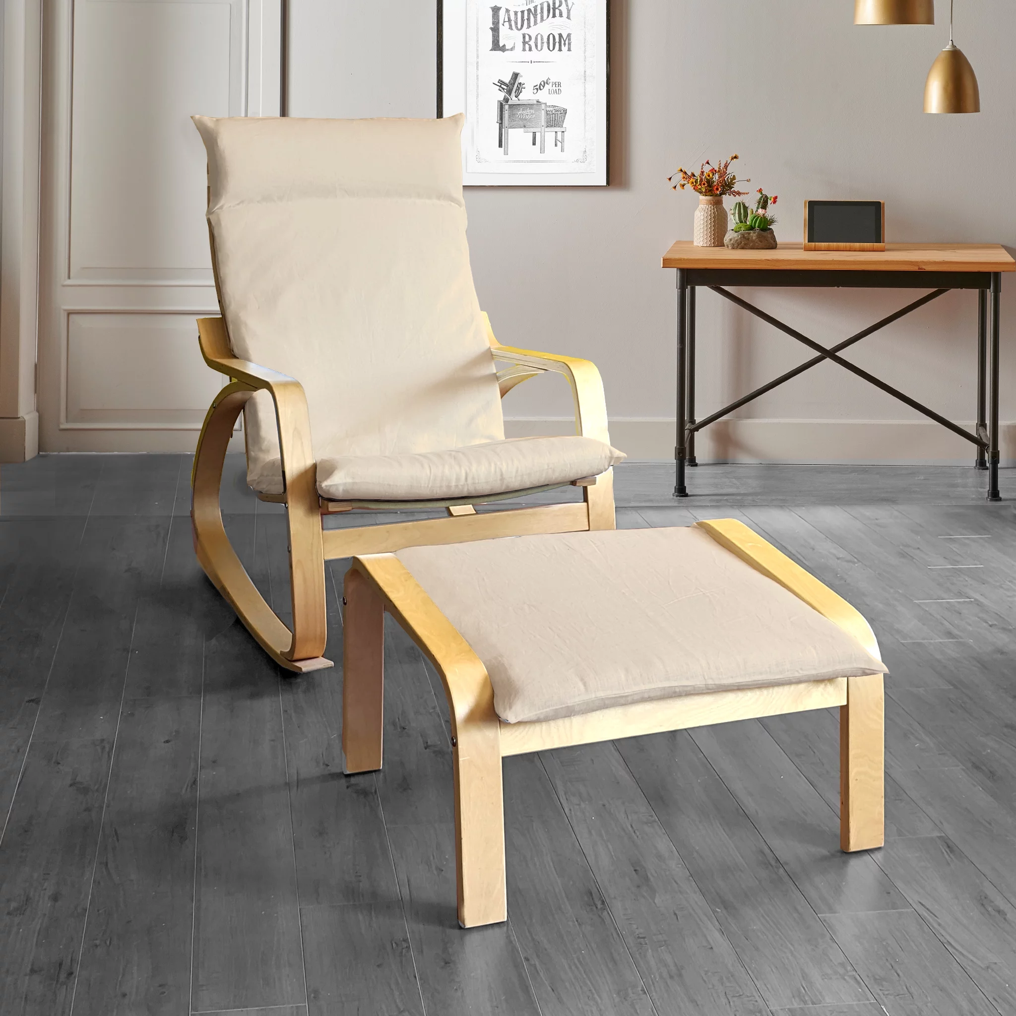 Compatible with IKEA POANG. Beige Linen Chair and Footstool Slip Covers - Cheap Abt