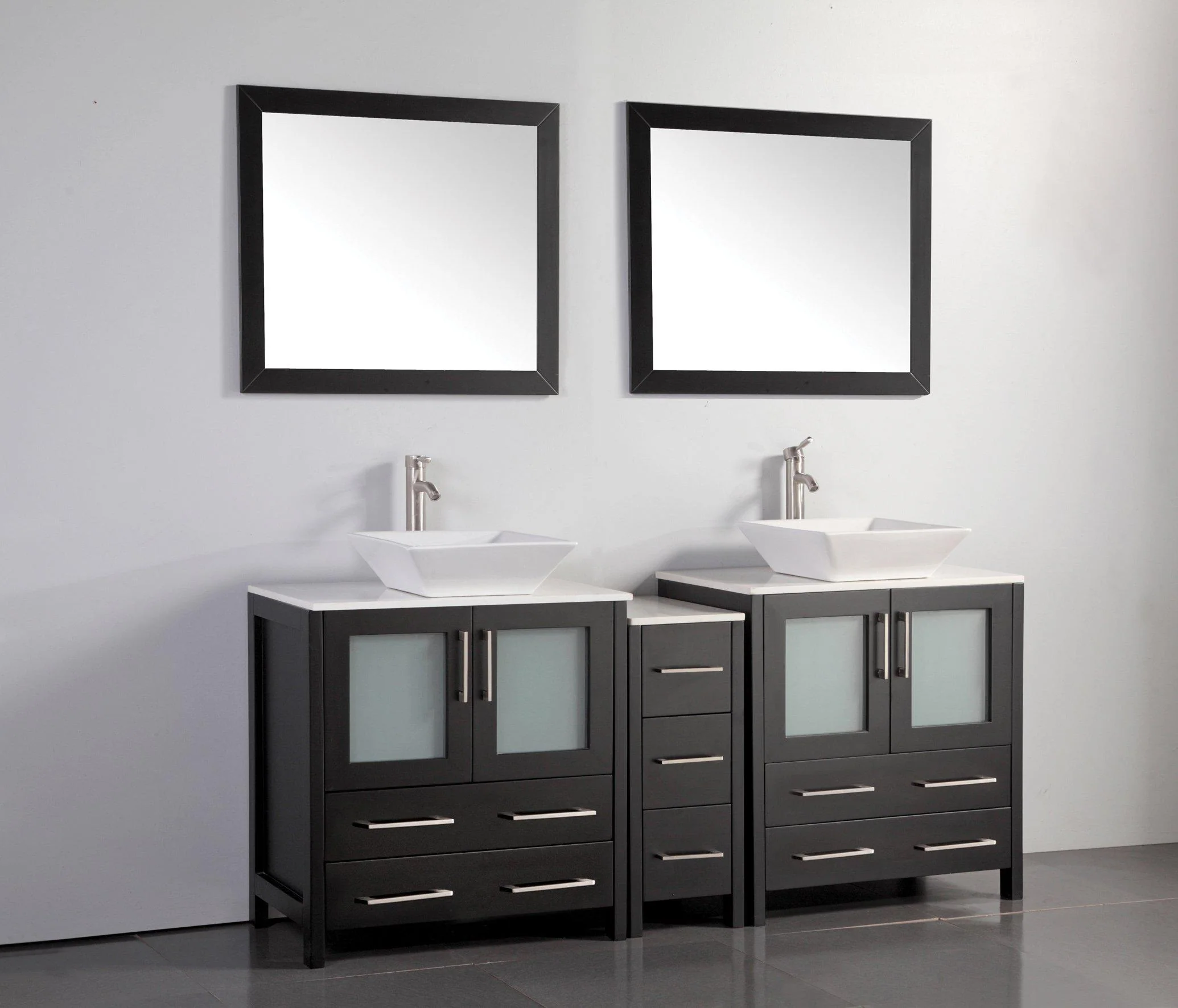 Vanity Art 72 in. Double Sink Vanity Cabinet with Ceramic Vessel Sink & Mirror (Single Cabinet) - Espresso, VA3130-72E - Cheap Abt