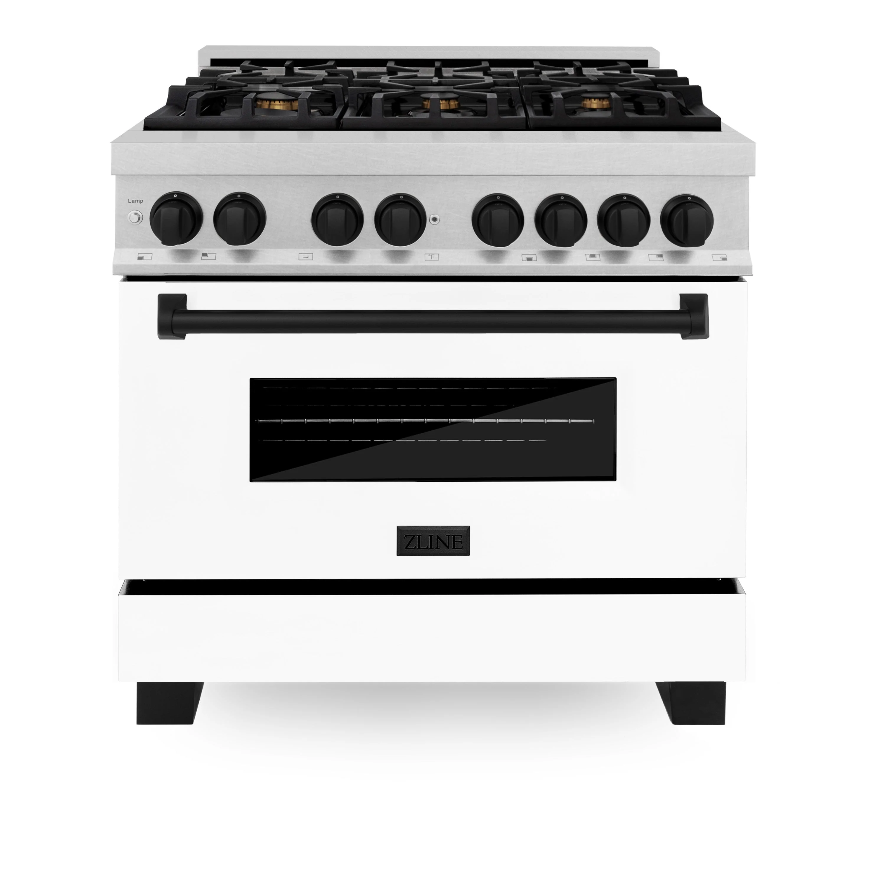 ZLINE Autograph Edition 36 in. 4.6 cu. ft. Range, Gas Stove/Electric Oven in DuraSnow® with White Matte Door, Matte Black Accents, RASZ-WM-36-MB - Cheap Abt