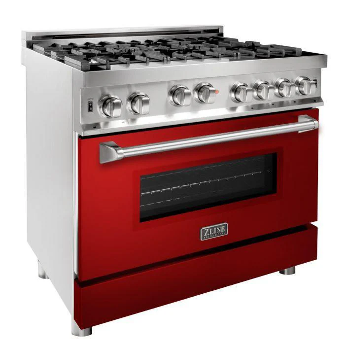 ZLINE 36 in. Professional 6 Gas on Gas Range in Stainless Steel with Red Gloss Door, RG-RG-36 - Cheap Abt