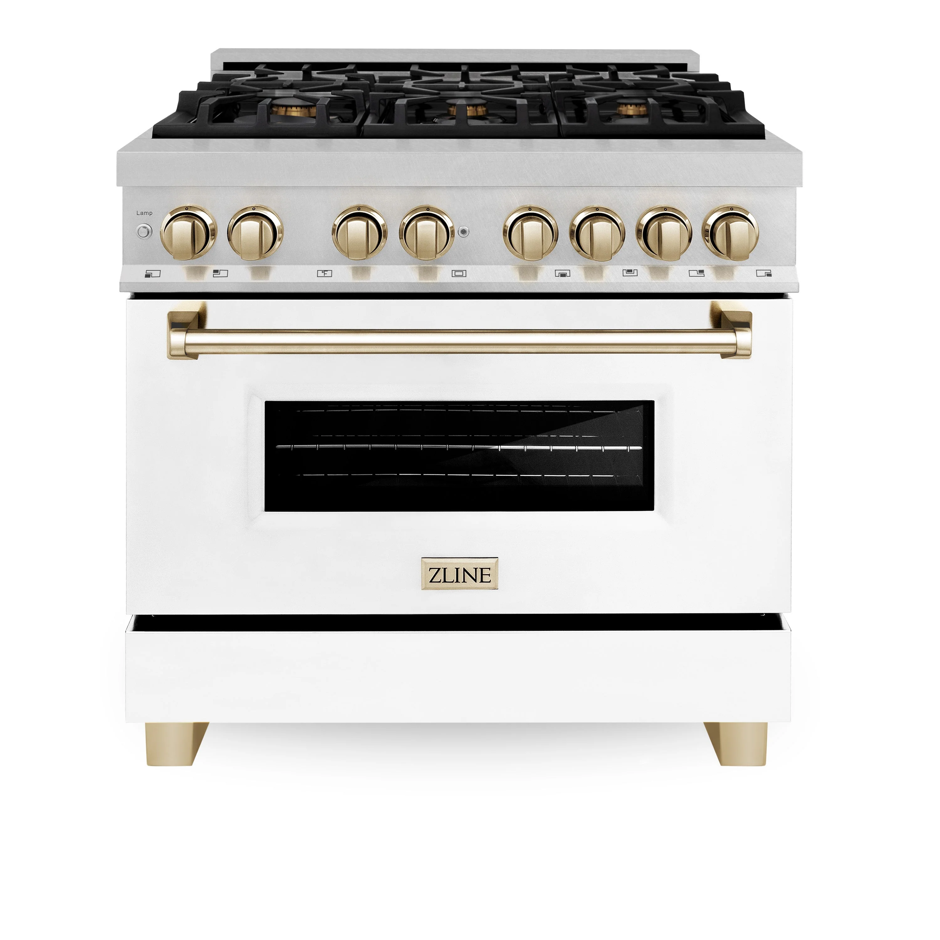 ZLINE Autograph Edition 36 In. Range, Gas Stove and Electric Oven in DuraSnow® Stainless Steel with White Matte Door and Gold Accent, RASZ-WM-36-G - Cheap Abt