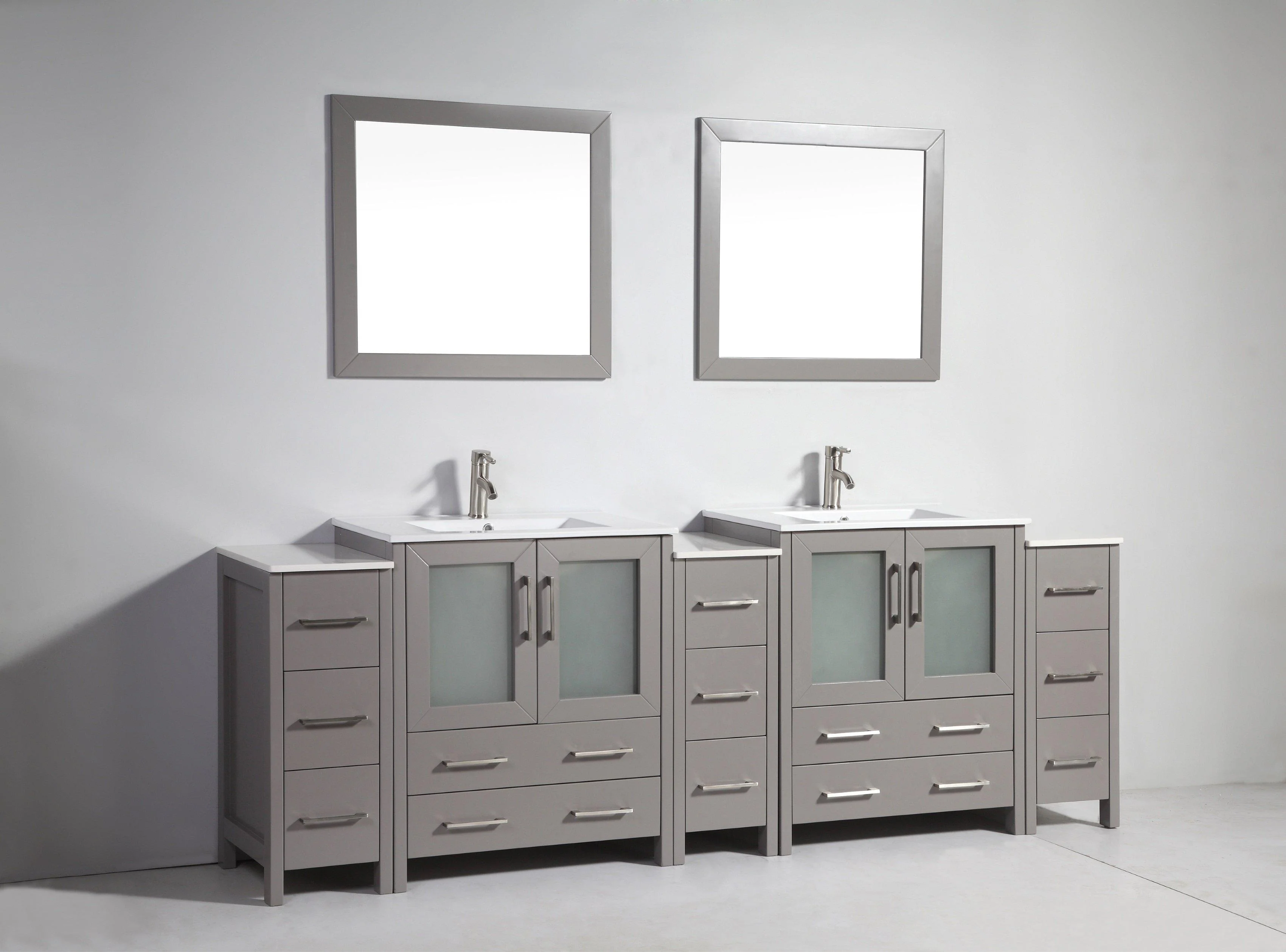 Vanity Art 96 in. Double Sink Vanity Cabinet with Ceramic Sink & Mirror - Grey, VA3030-96G - Cheap Abt
