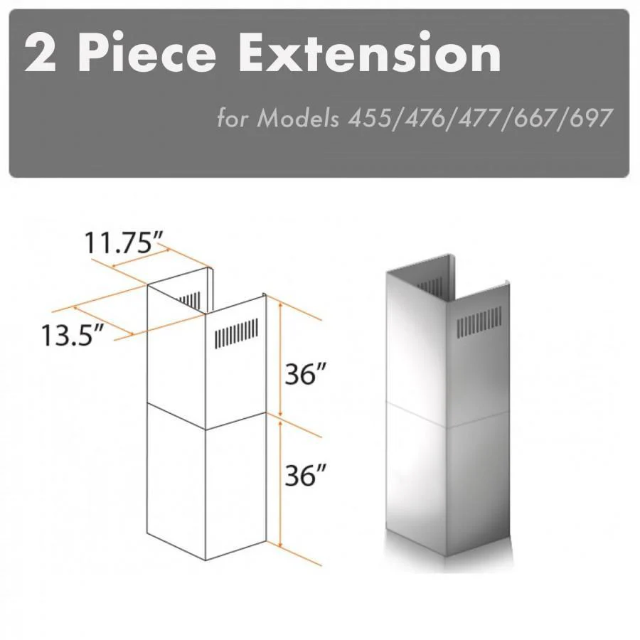 ZLINE 2 Piece Chimney Extension for 12ft Ceiling (2PCEXT-455/476/477/667/697) - Cheap Abt