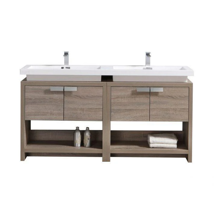 KubeBath, Levi 63 in. Modern Bathroom Vanity w/ Cubby Hole - Havana Oak, L1600CO - Cheap Abt