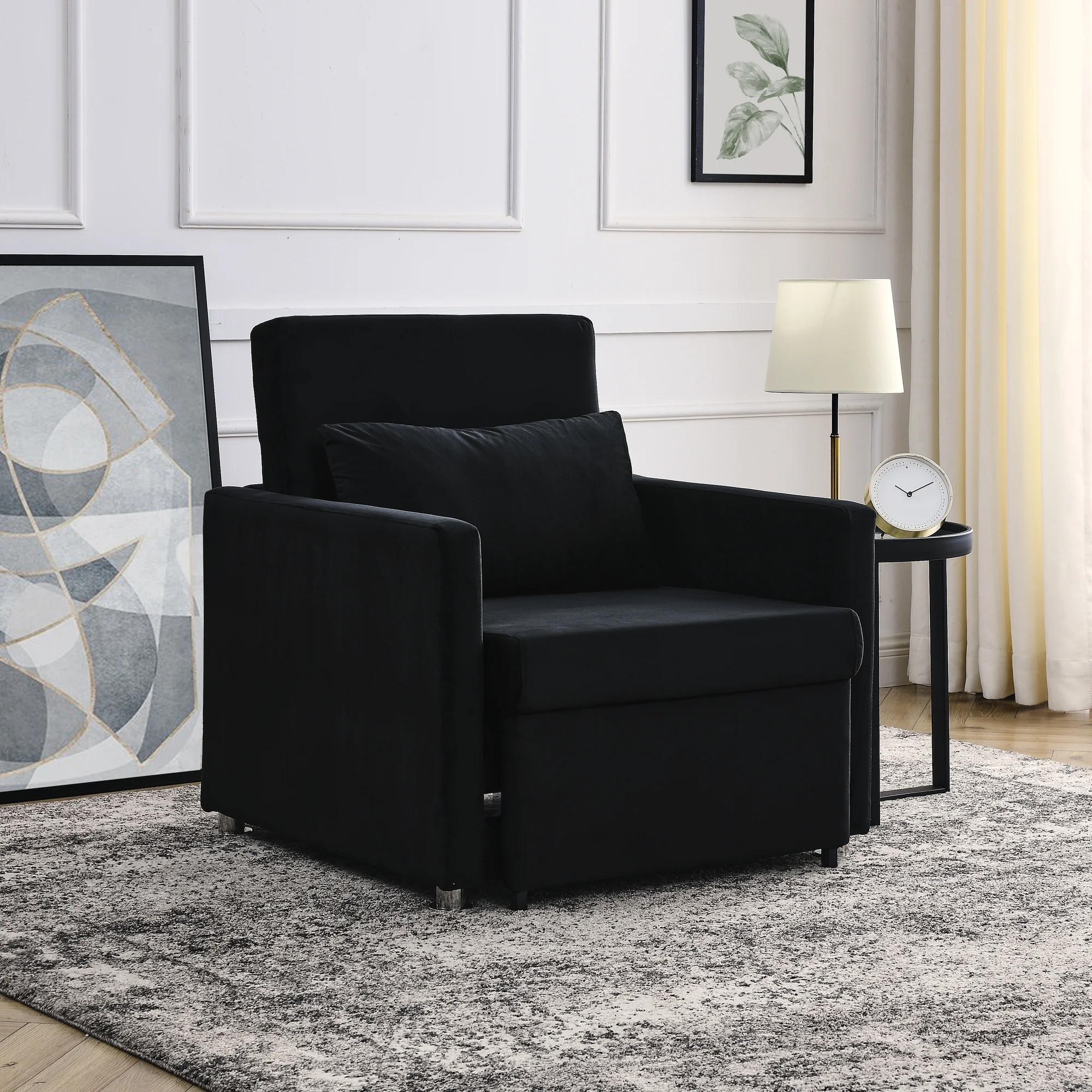 Sofa Bed Chair 2-in-1 Convertible Chair Bed. Lounger Sleeper Chair for Small Space with One Pillow. Black Velvet - Cheap Abt