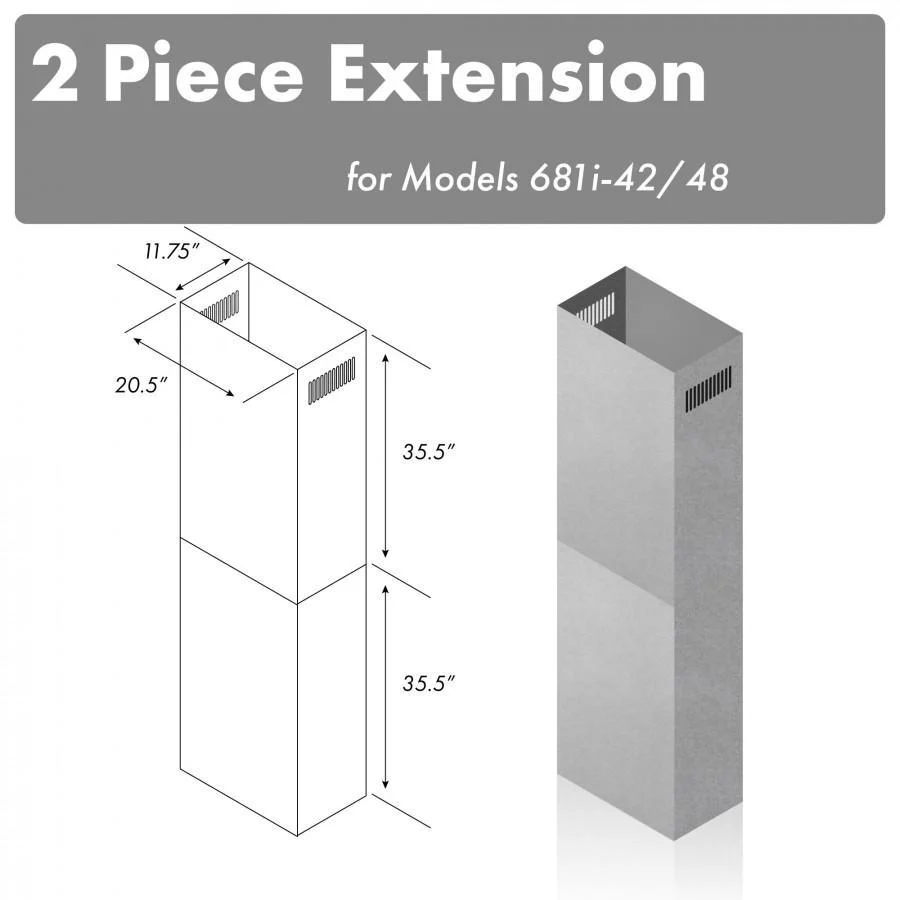 ZLINE 71 in. Chimney Extension for Ceilings up to 12 ft, 2PCEXT-681i-42/48 - Cheap Abt