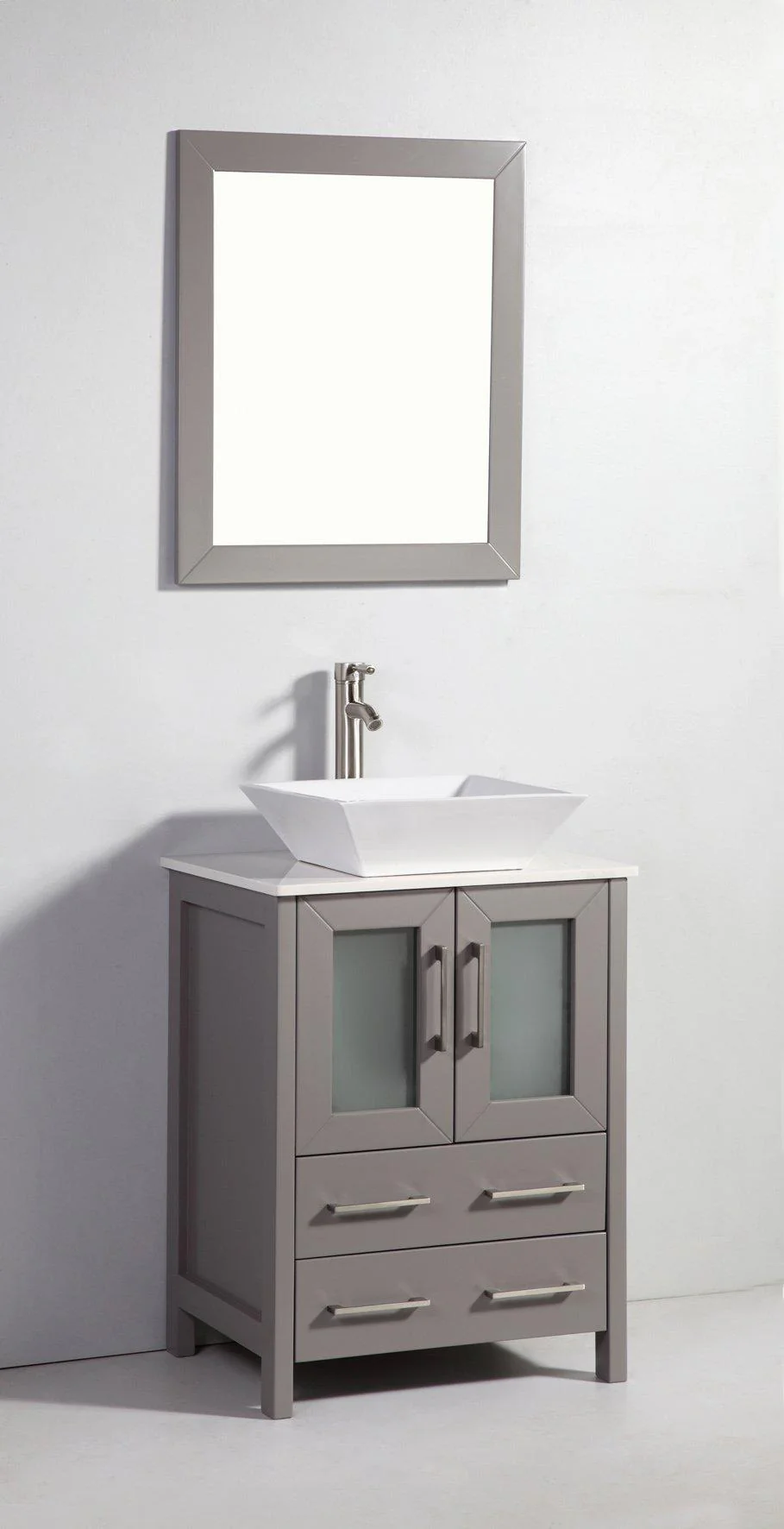 Vanity Art 24 in. Single Sink Vanity Cabinet with Ceramic Vessel Sink & Mirror - Grey, VA3124G - Cheap Abt