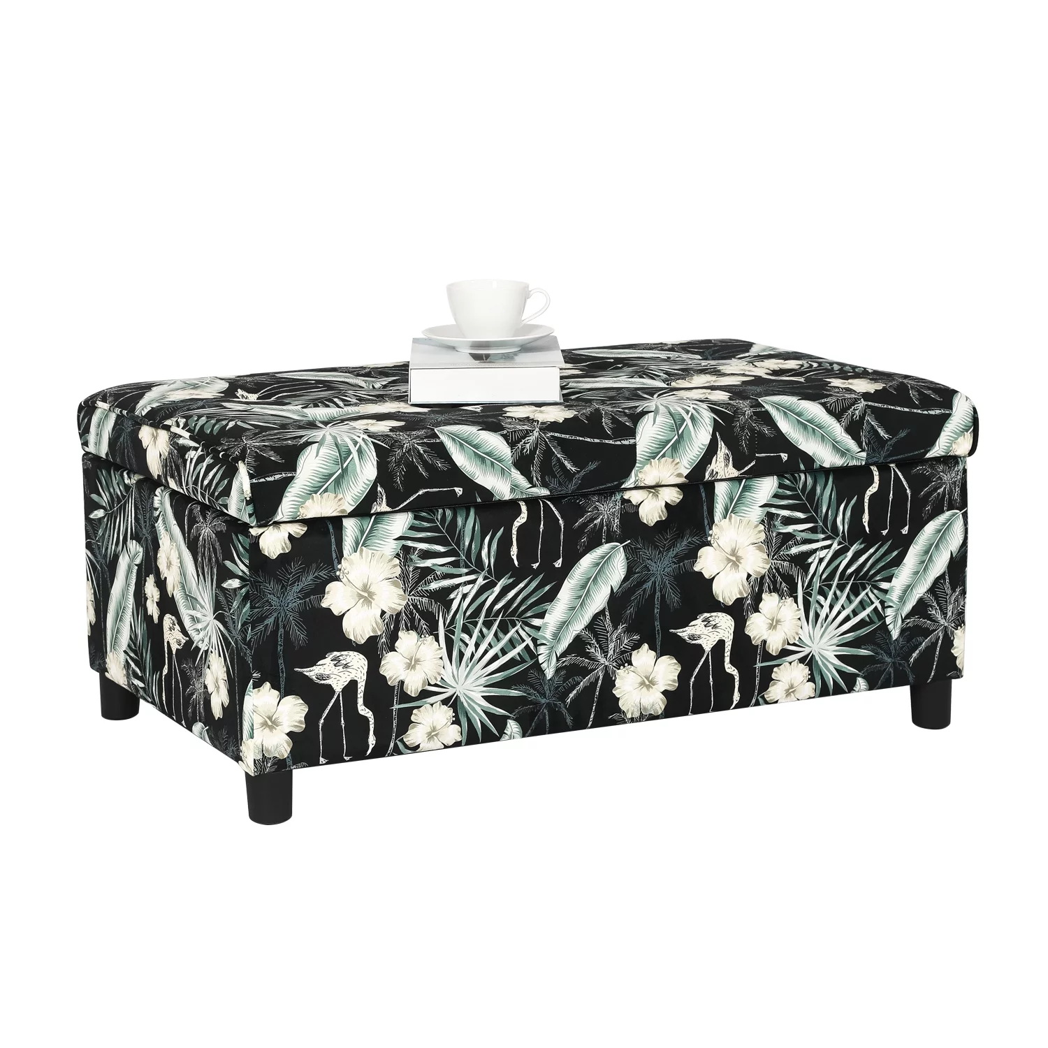 Homebeez Fabric Rectangular Storage Ottoman Bench Tufted Footstool Footrest. Black & Green - Cheap Abt