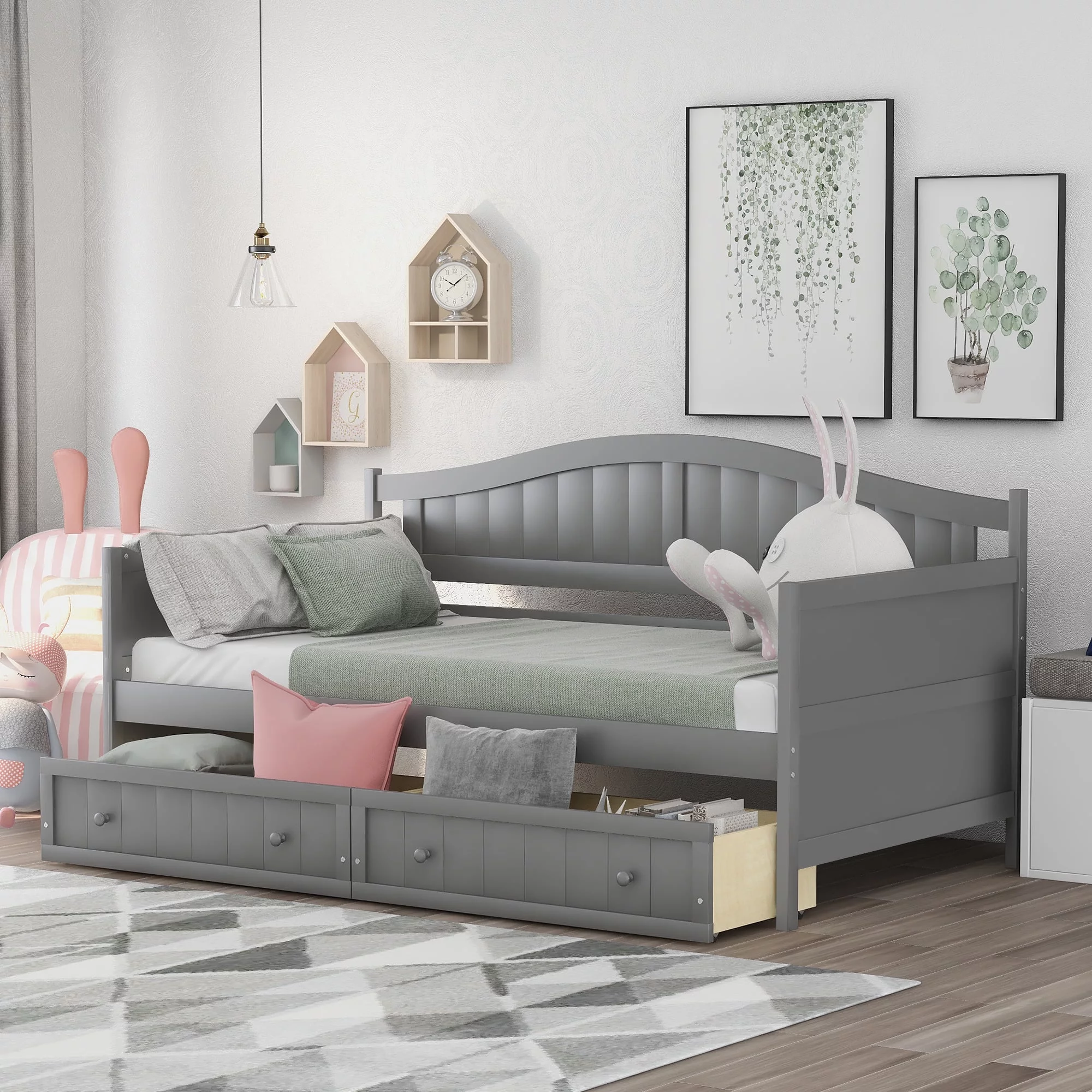 Convertible Chair Bed Pull Out Chair Bed Modern Sofa Bed Double Wooden Sofa Bed Classic Arched Profile Living Room Guest Room Children's Room (Espresso) - Cheap Abt