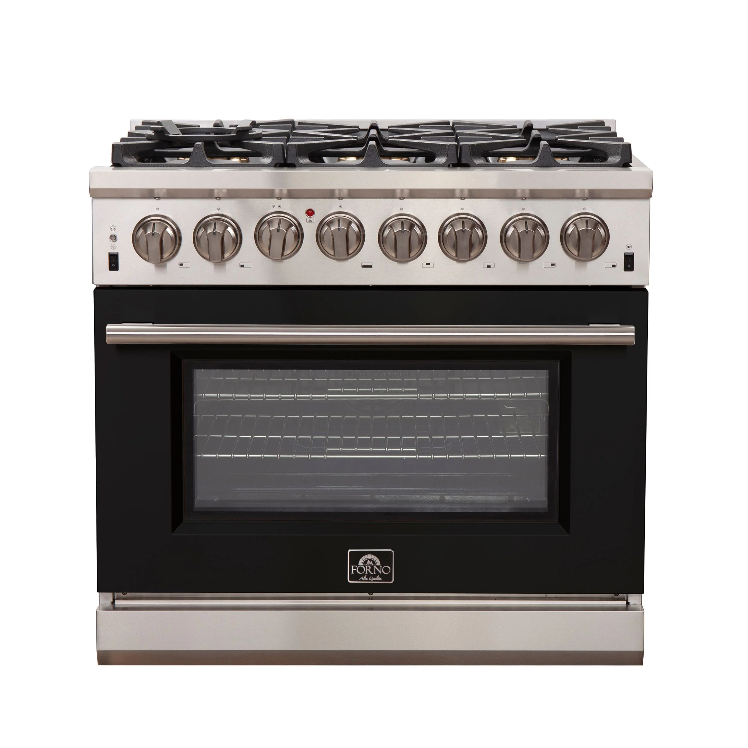 Forno 36 Inch Professional Freestanding Dual Fuel Range in Black, FFSGS6187-36BLK - Cheap Abt