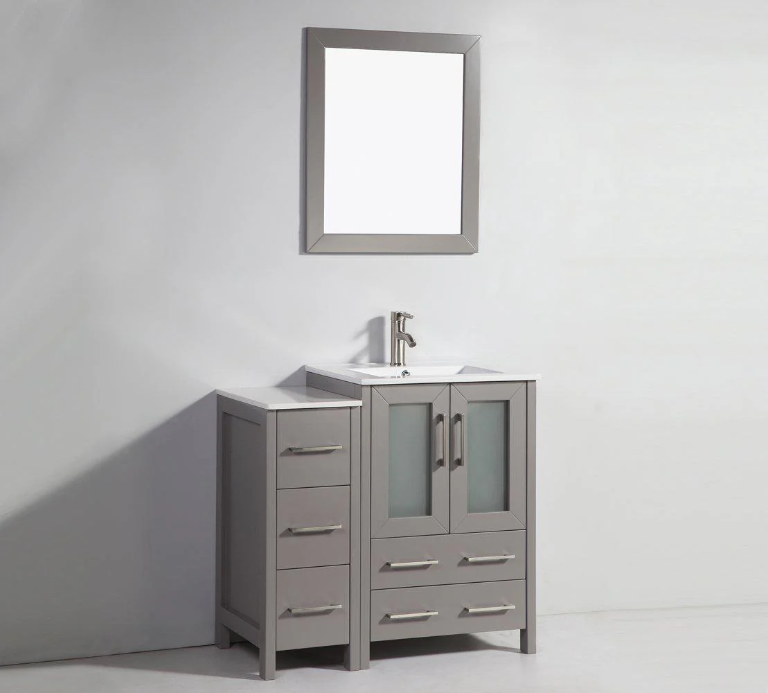 Vanity Art 36 in. Single Sink Vanity Cabinet with Ceramic Sink & Mirror - Grey, VA3024-36G - Cheap Abt