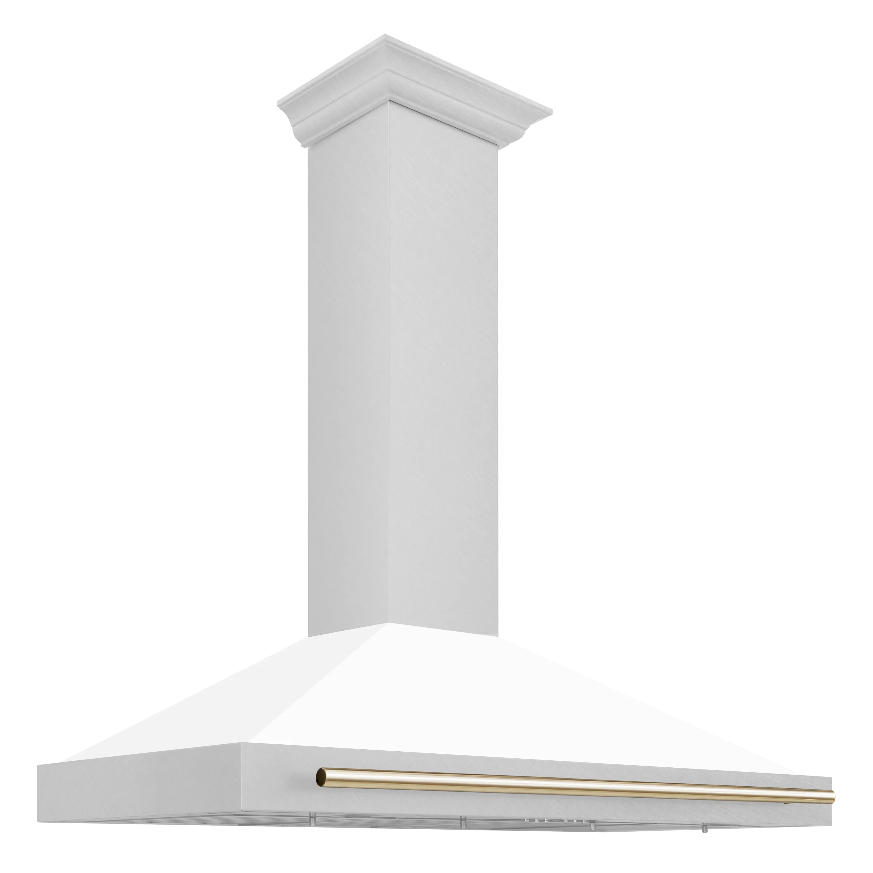 ZLINE 48 Inch Autograph Edition DuraSnow® Stainless Steel Range Hood with a White Matte Shell and Gold Handle, KB4SNZ-WM48-G - Cheap Abt