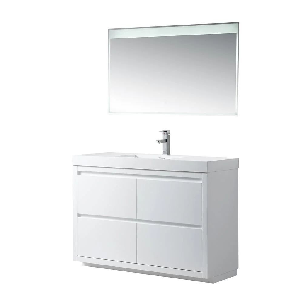 Vanity Art Annecy 48 in. Bathroom Vanity in White with Single Basin Top in White Resin, VA6048WF - Cheap Abt