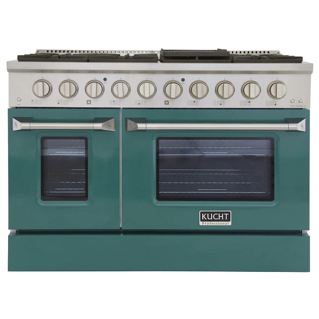 Kucht Professional 48 in. 6.7 cu ft. Propane Gas Range with Green Door and Silver Knobs, KNG481/LP-G - Cheap Abt