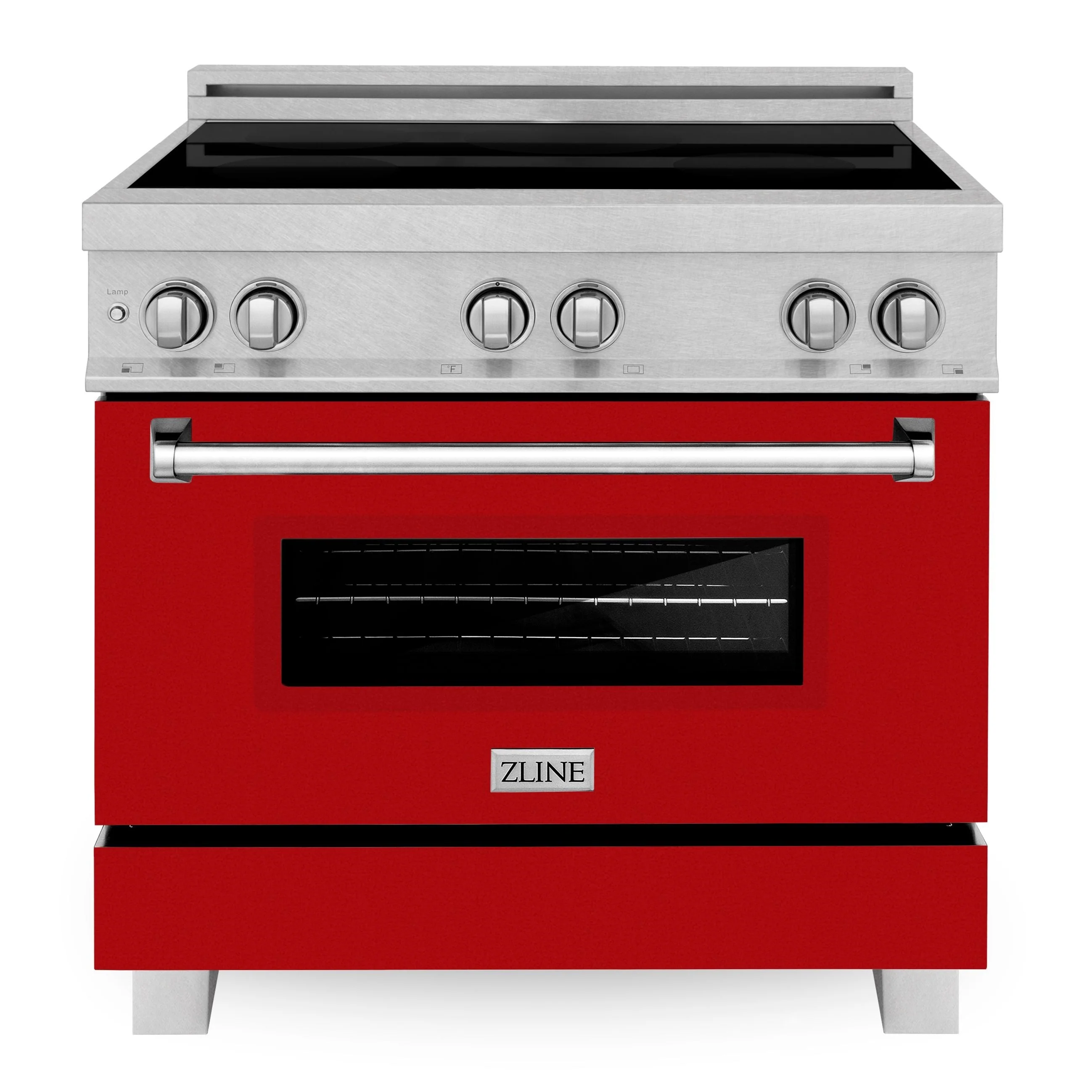 ZLINE 36 In. 4.6 cu. ft. Induction Range with a 4 Element Stove and Electric Oven in Durasnow and Red Gloss, RAINDS-RG-36 - Cheap Abt