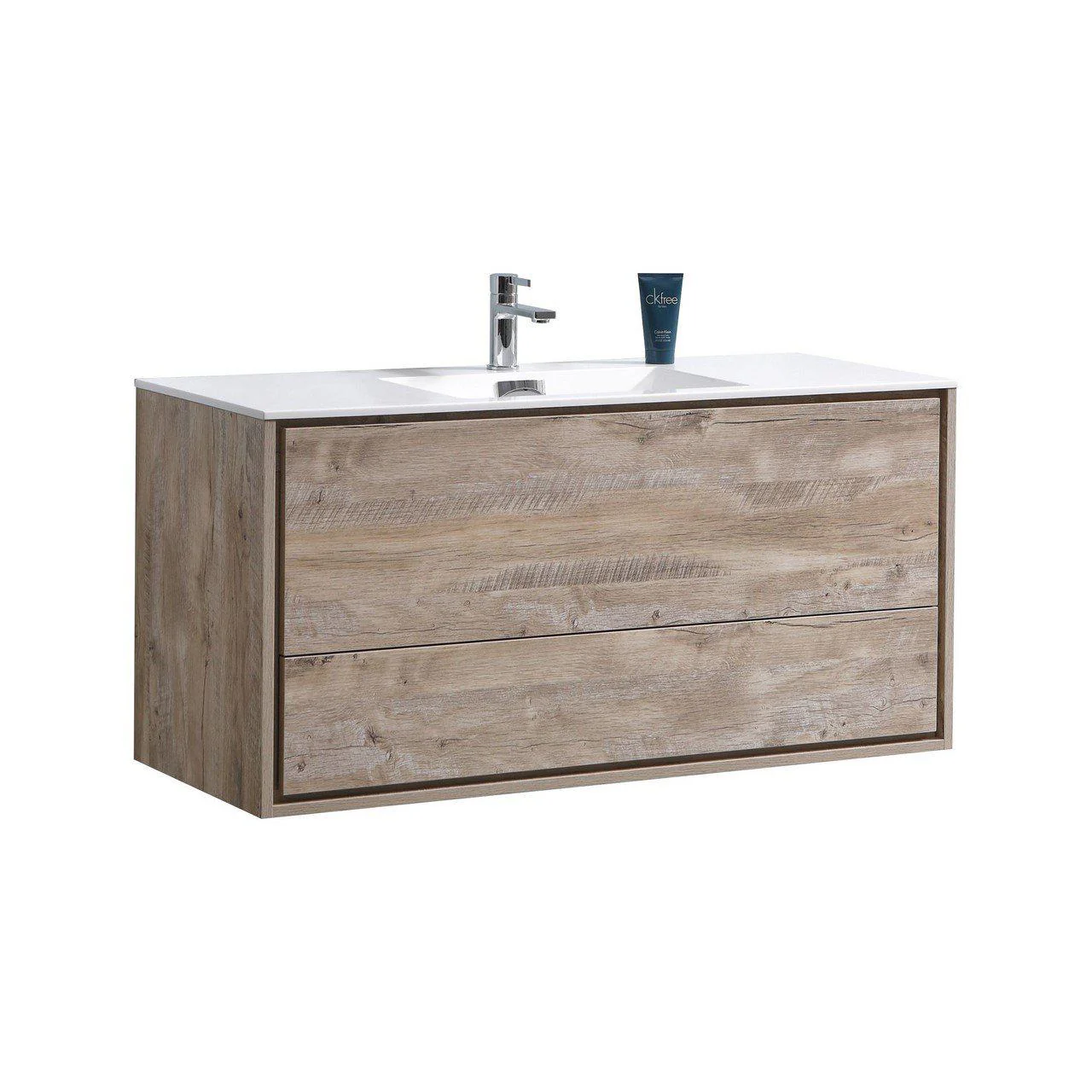 KubeBath DeLusso 48 in. Single Sink Wall Mount Modern Bathroom Vanity - Nature Wood, DL48S-NW - Cheap Abt