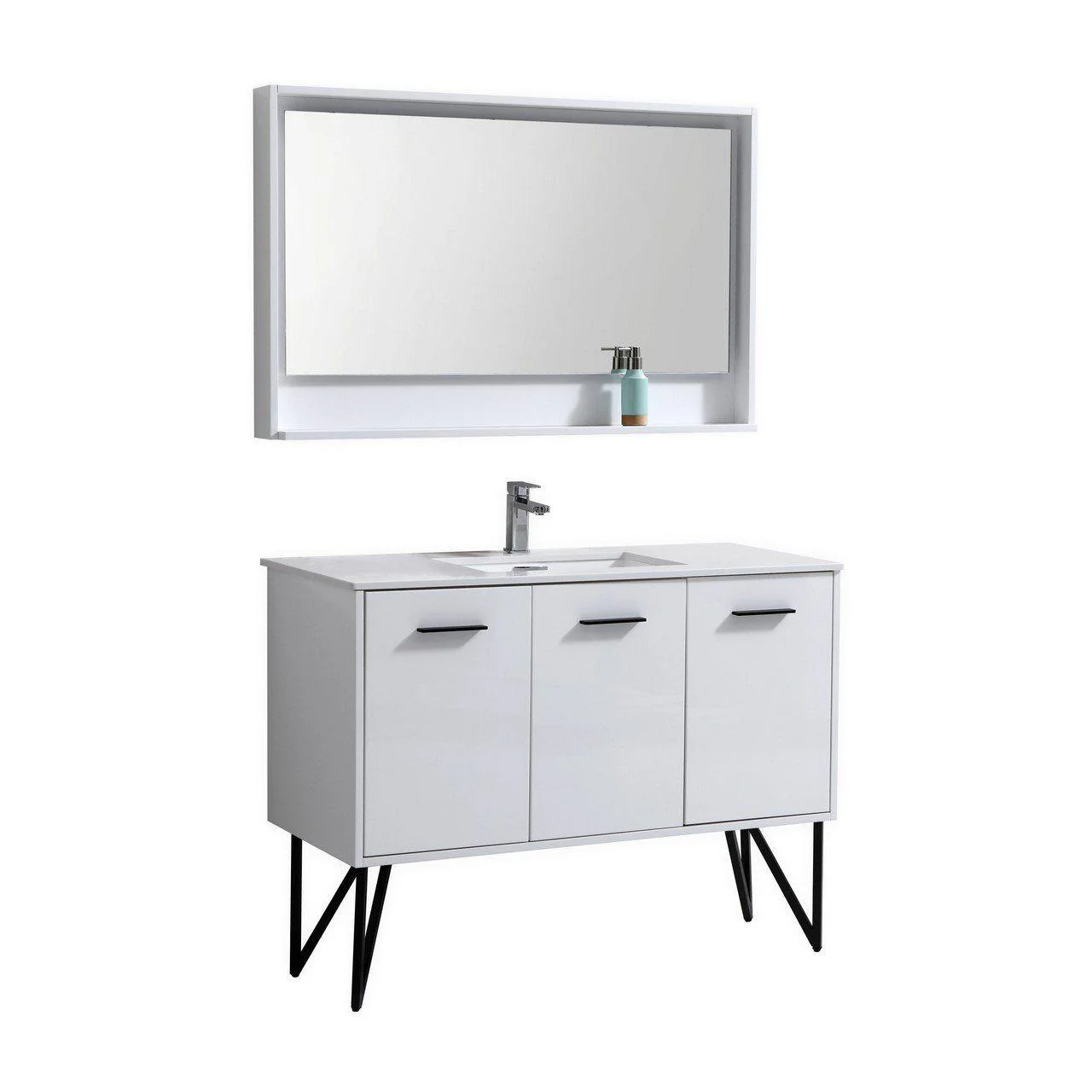 KubeBath Bosco 48 in. Modern Bathroom Vanity w/ White Countertop and Matching Mirror - High Gloss White, KB48GW - Cheap Abt