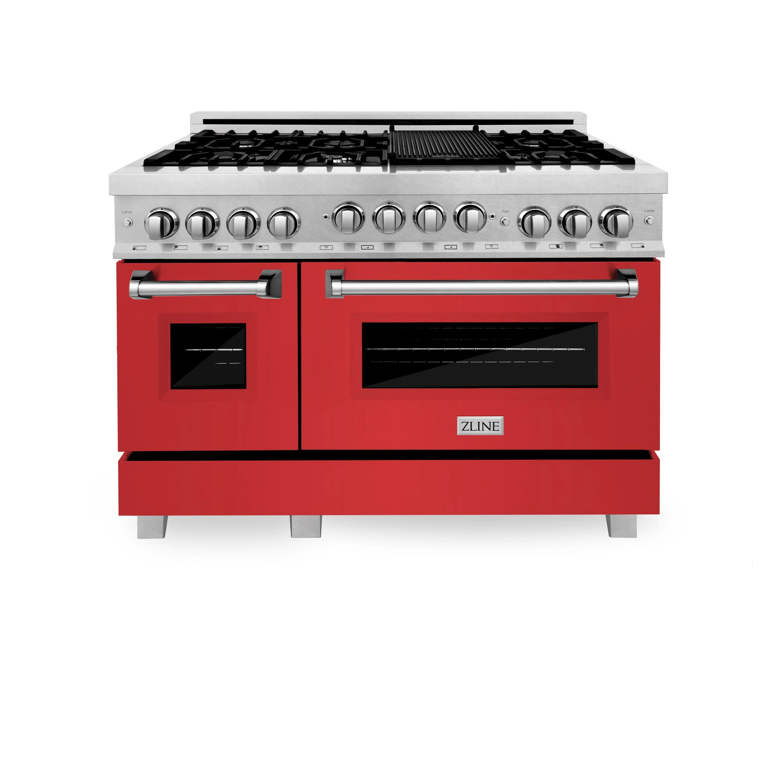 ZLINE 48 In. 6.0 cu. ft. Range with Gas Stove and Gas Oven in DuraSnow® Stainless Steel with Red Matte Doors, RGS-RM-48 - Cheap Abt