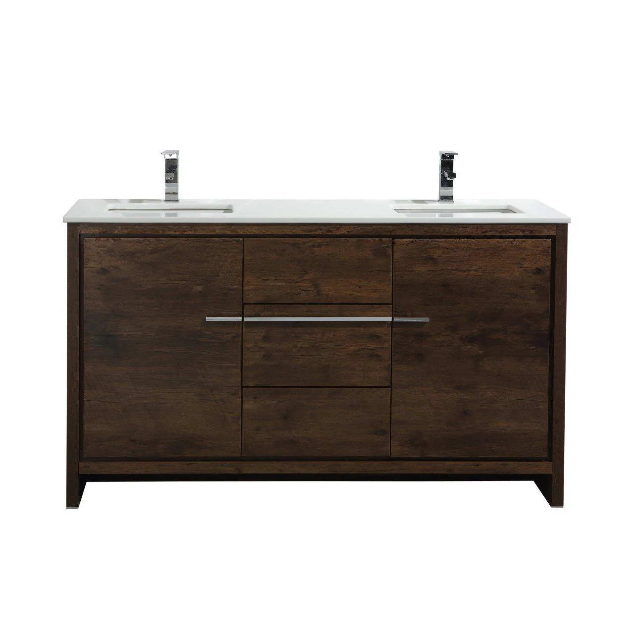 KubeBath Dolce 60 in. Double Sink Rose Wood Modern Bathroom Vanity with White Quartz Counter-Top, AD660DRW - Cheap Abt