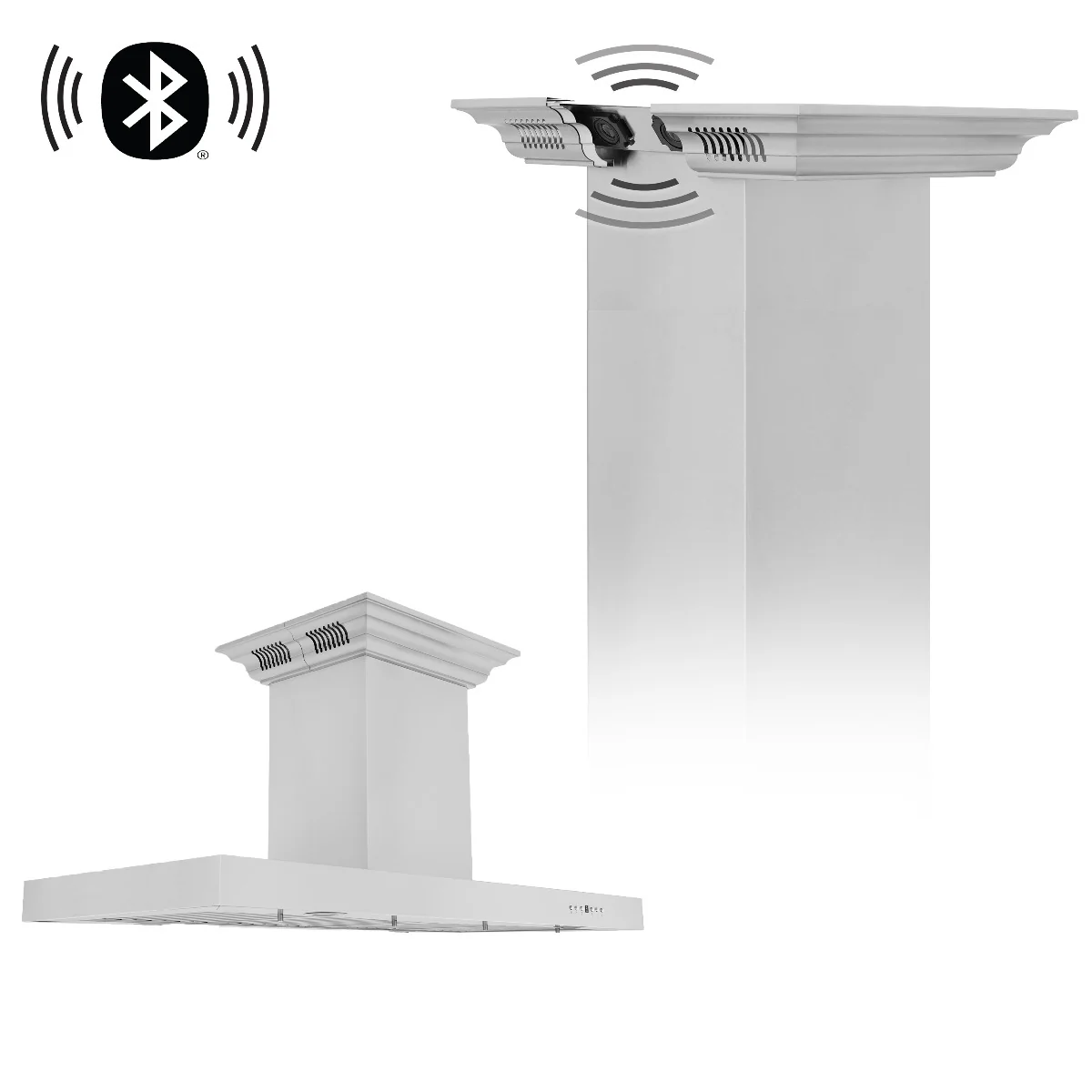 ZLINE 48 in. Island Mount Range Hood in Stainless Steel with Built-in CrownSound‚ Bluetooth Speakers, KE2iCRN-BT-48 - Cheap Abt