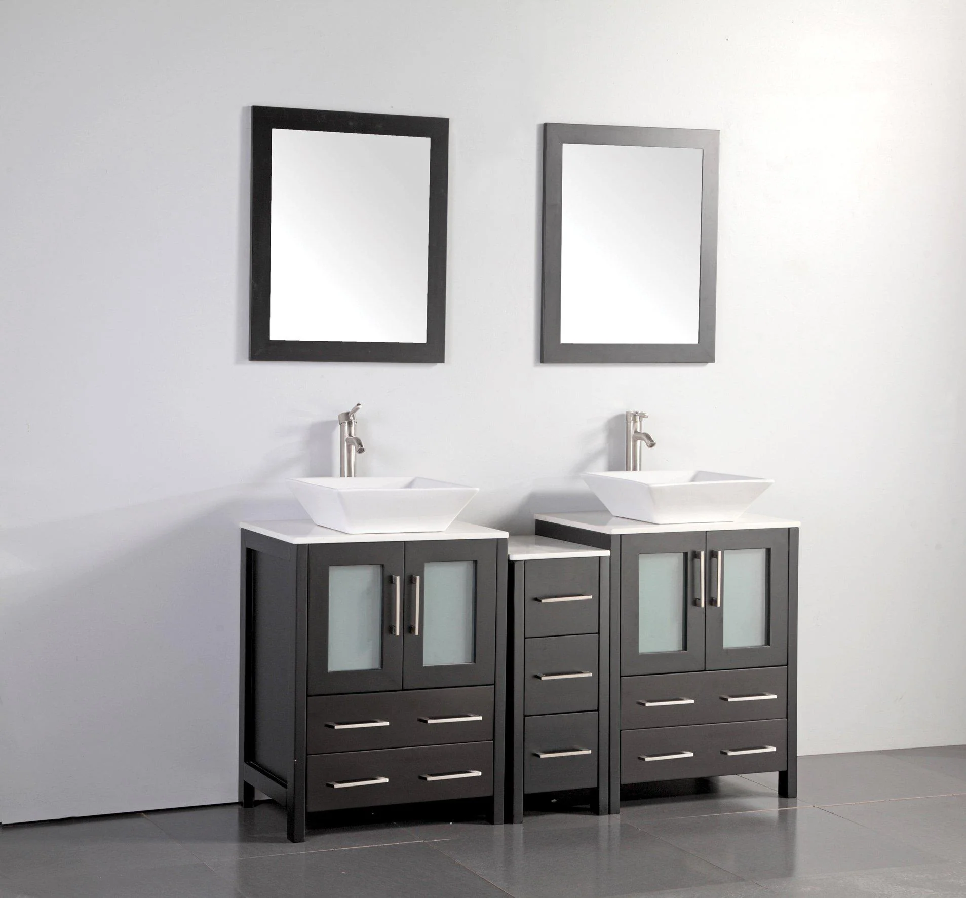 Vanity Art 60 in. Double Sink Vanity Cabinet with Ceramic Vessel Sink & Mirror - Espresso, VA3124-60E - Cheap Abt