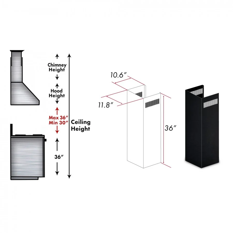 ZLINE 1-36 in. Chimney Extension for 9 ft. to 10 ft. Ceilings (1PCEXT-BSKEN) - Cheap Abt