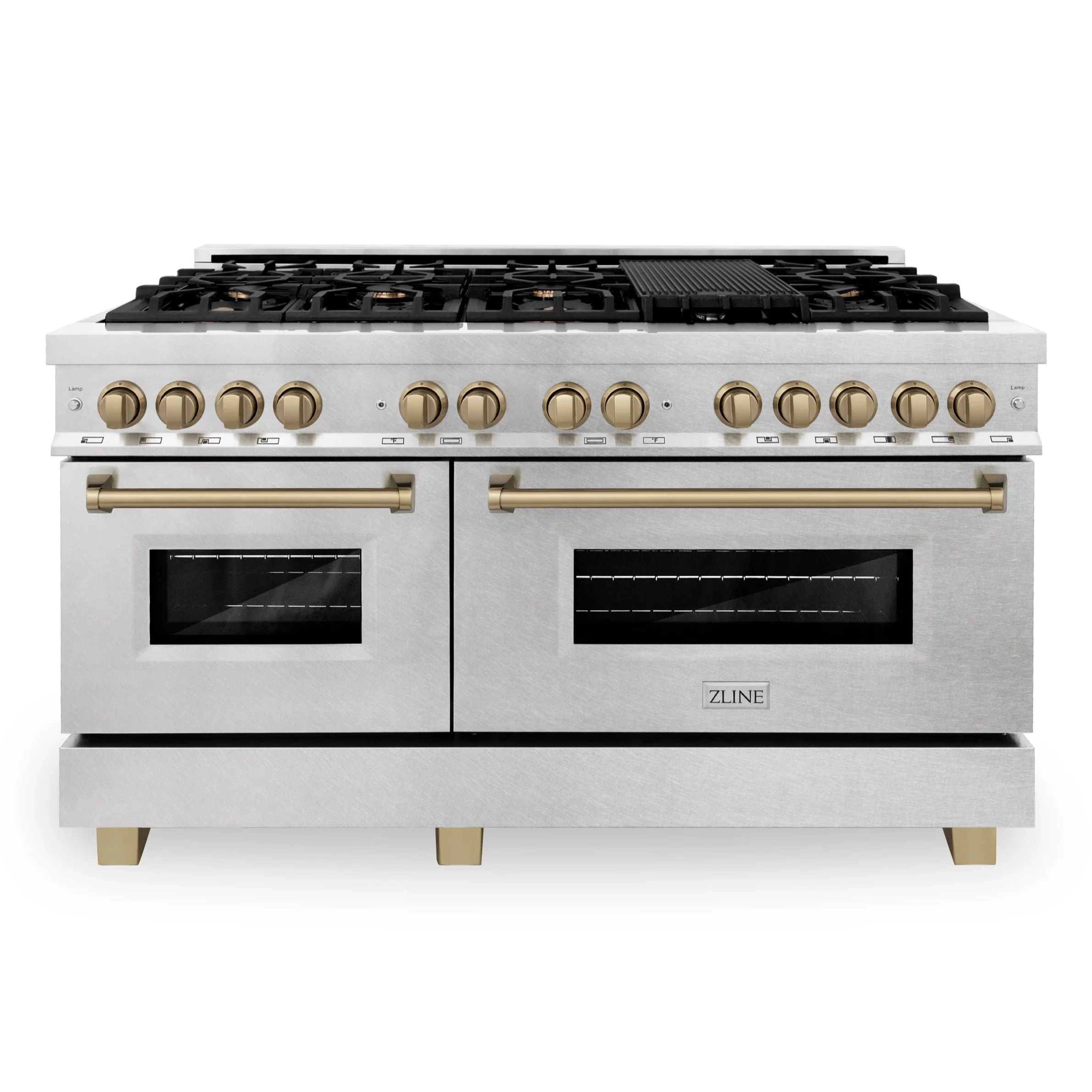 ZLINE 60 Inch Autograph Edition Dual Fuel Range in DuraSnow Stainless Steel with Champagne Bronze Accents, RASZ-SN-60-CB - Cheap Abt