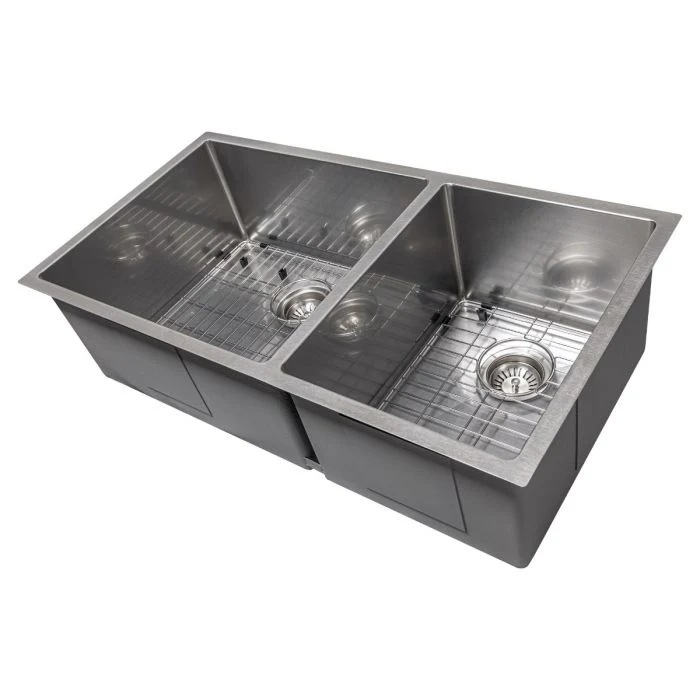 ZLINE 36 in. Chamonix Undermount Double Bowl DuraSnow® Stainless Steel Kitchen Sink with Bottom Grid, SR60D-36S - Cheap Abt