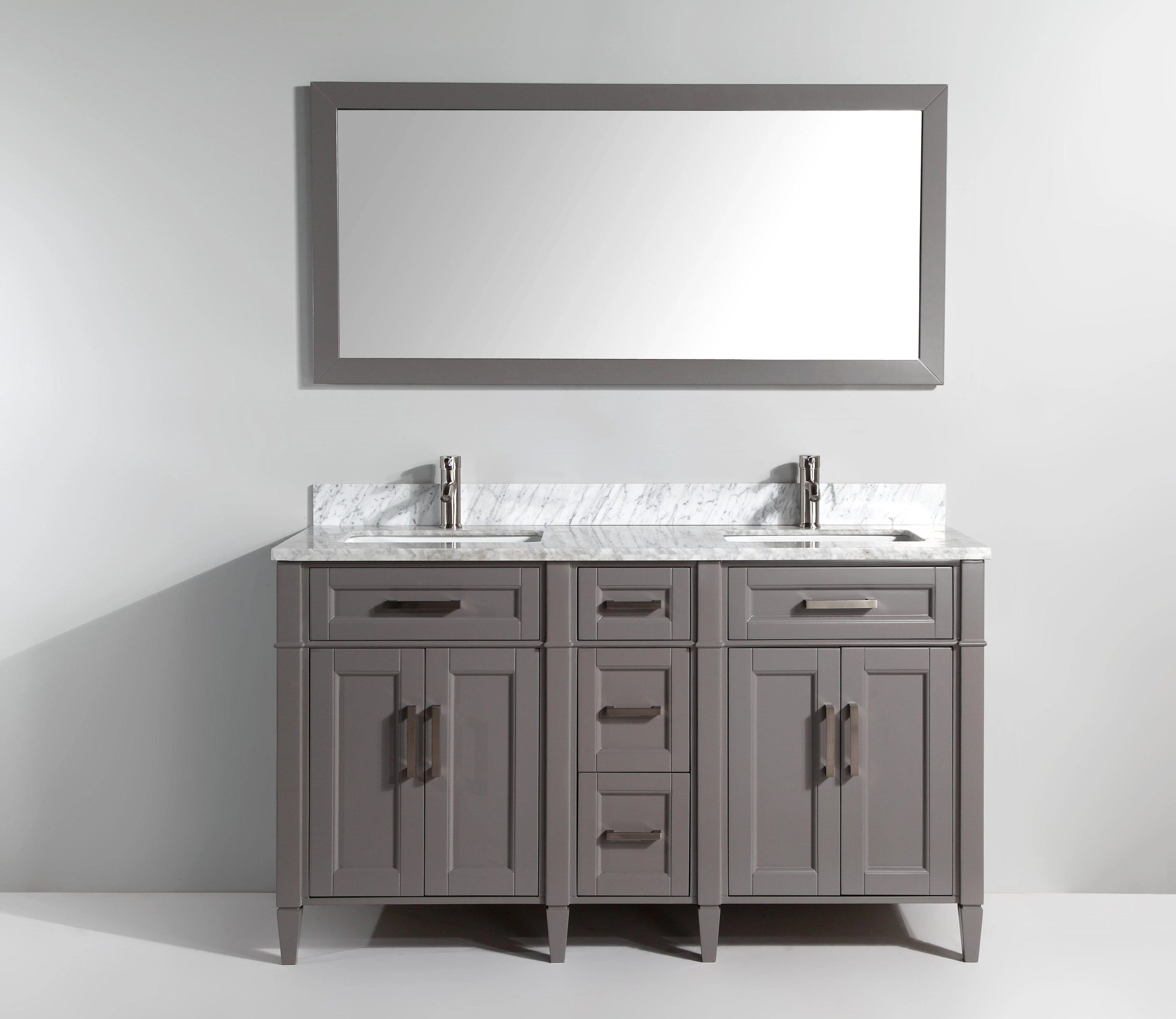 Vanity Art 60 in. Double Sink Vanity in Carrara Marble & Mirror - Grey, VA2060DG - Cheap Abt